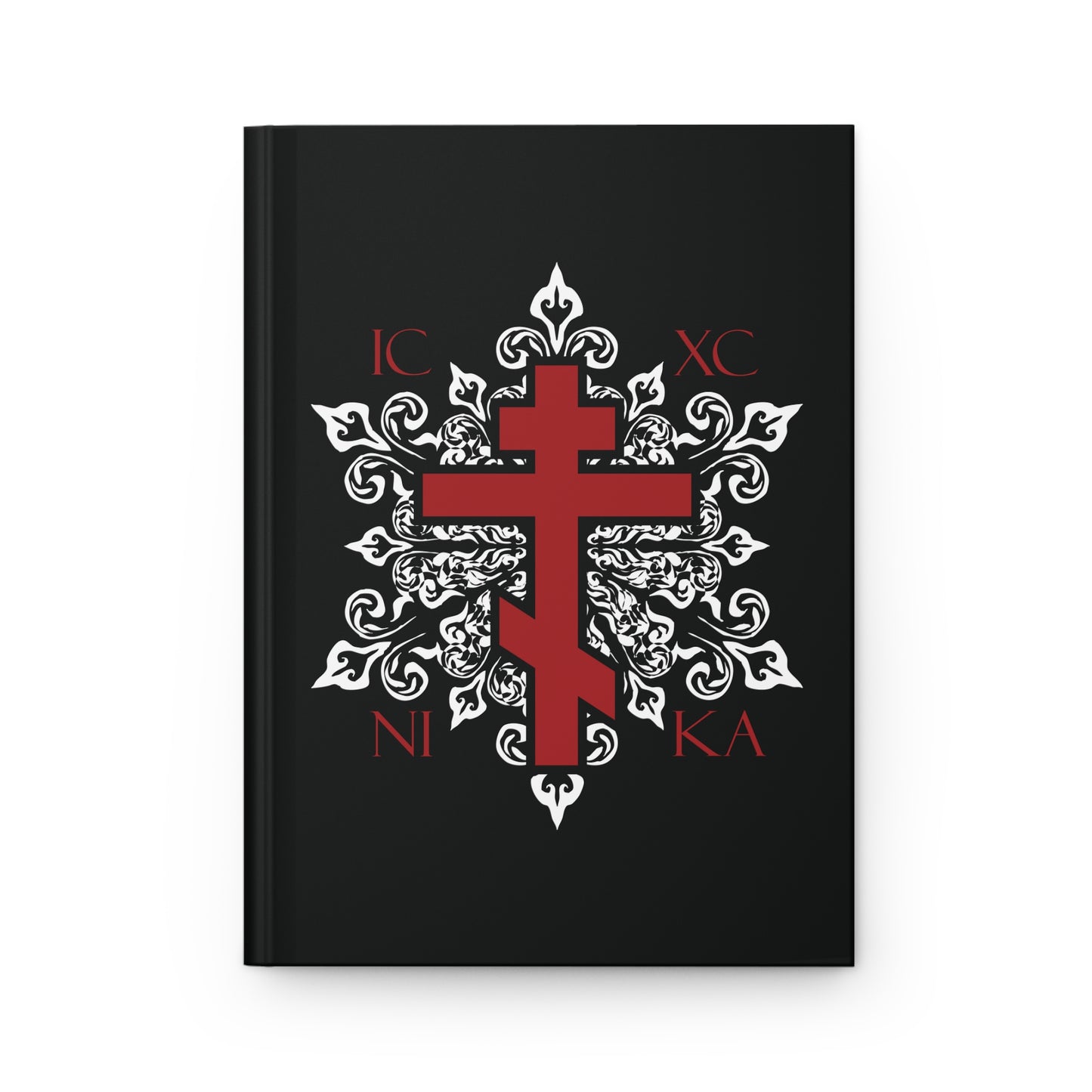 ICXC / NIKA Red Orthodox Cross on Ornate White Medieval Floral Design | Exclusive Best-Selling | Orthodox Christian Hardcover Journal