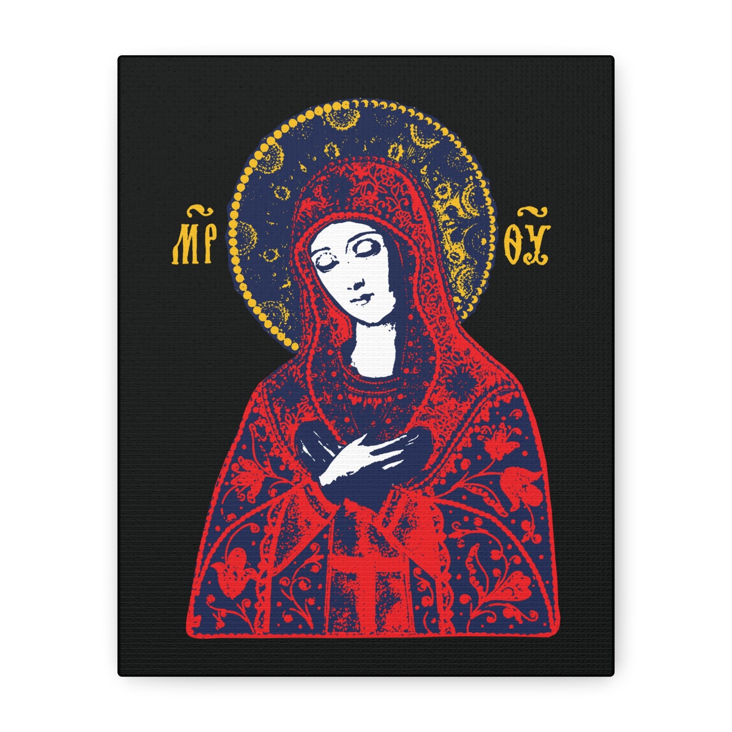 Joy of All Joys Tenderness Theotokos Iconographic Based on Traditional Orthodox Iconography | Red Design | Orthodox Christian Canvas Art