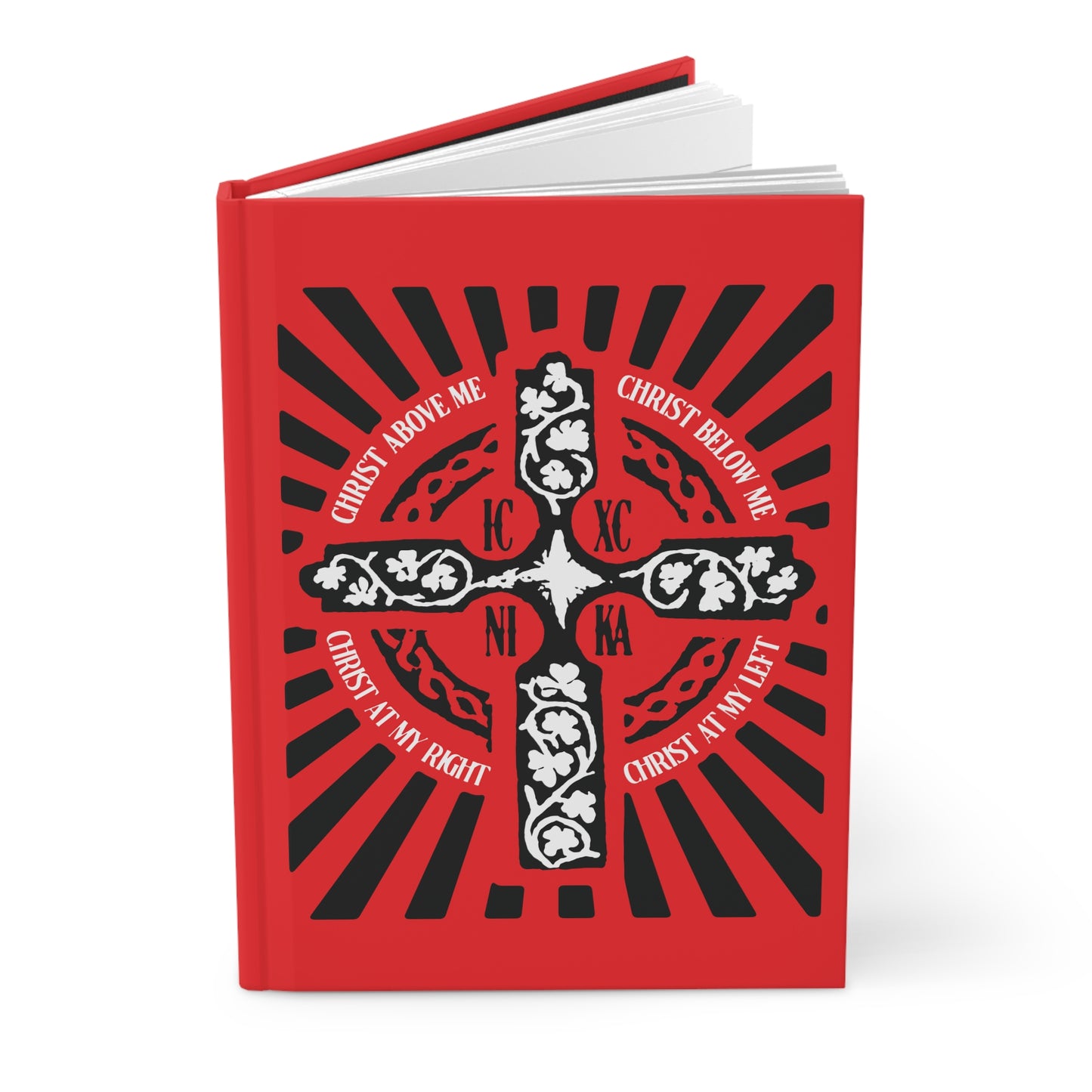 Red ICXC NIKA Enniskillen Celtic Cross | Lorica of St. Patrick | Shield Prayer | Orthodox Christian Hardcover Journal