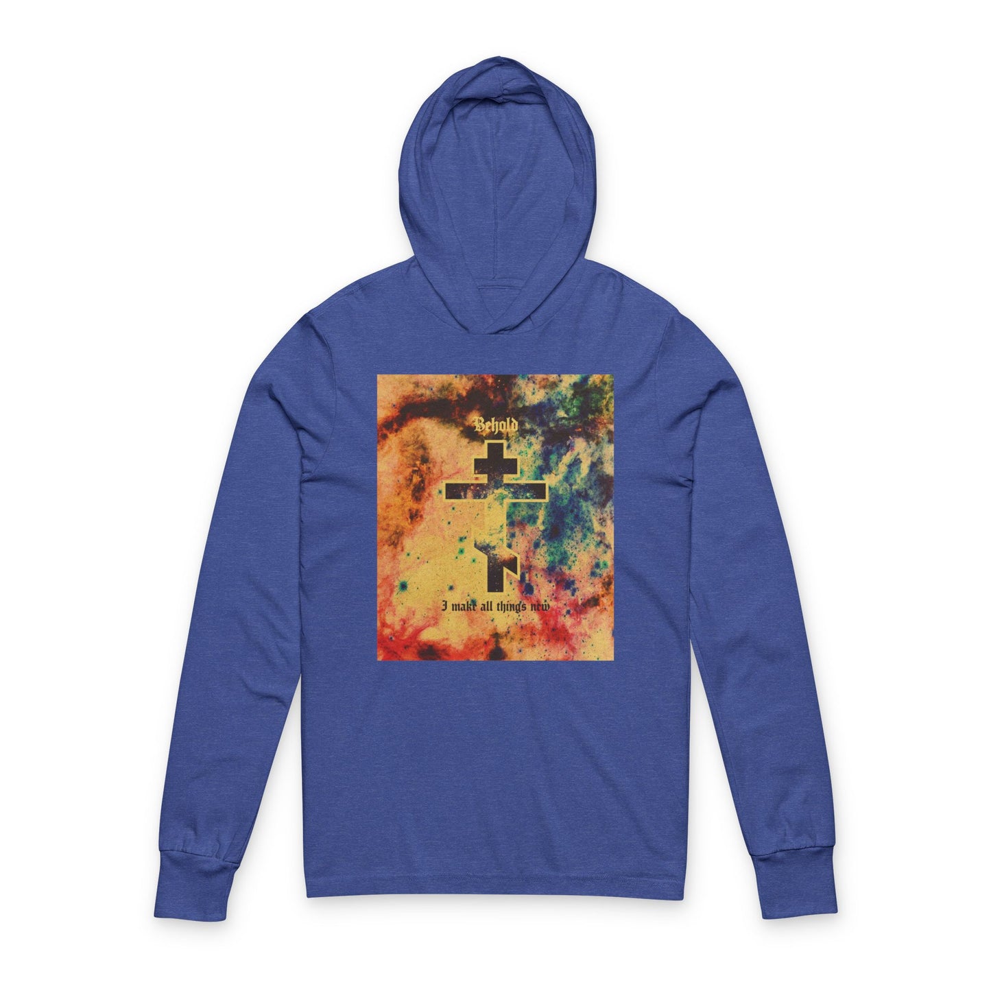 Behold, I Make All Things New (Revelation 21:5) | Cosmic Orthodox Cross On Inverted Starfield | Second Coming | Orthodox Long Sleeve Hooded Shirt