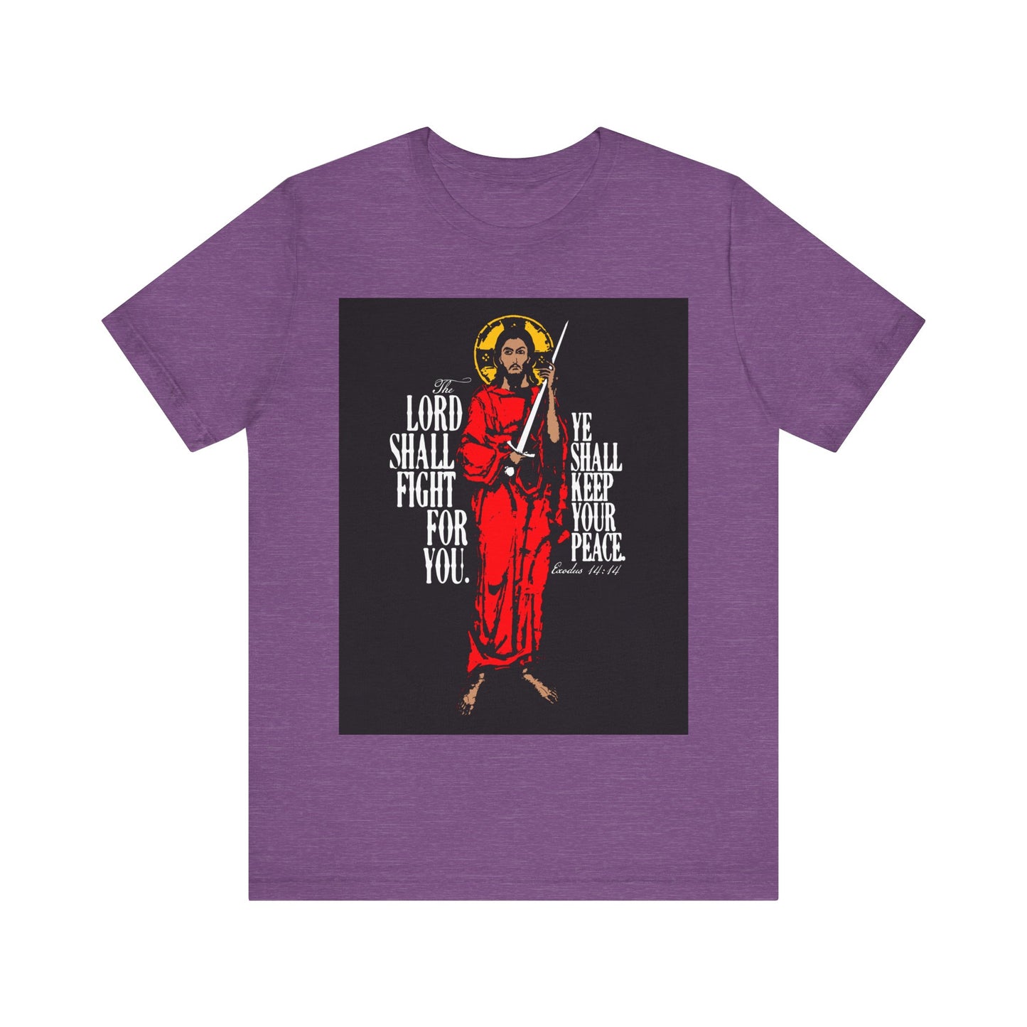 The Lord Shall Fight For You (Exodus 14:14) | Jesus Christ with Sword IconoGraphic | Orthodox Christian Cotton T-Shirt