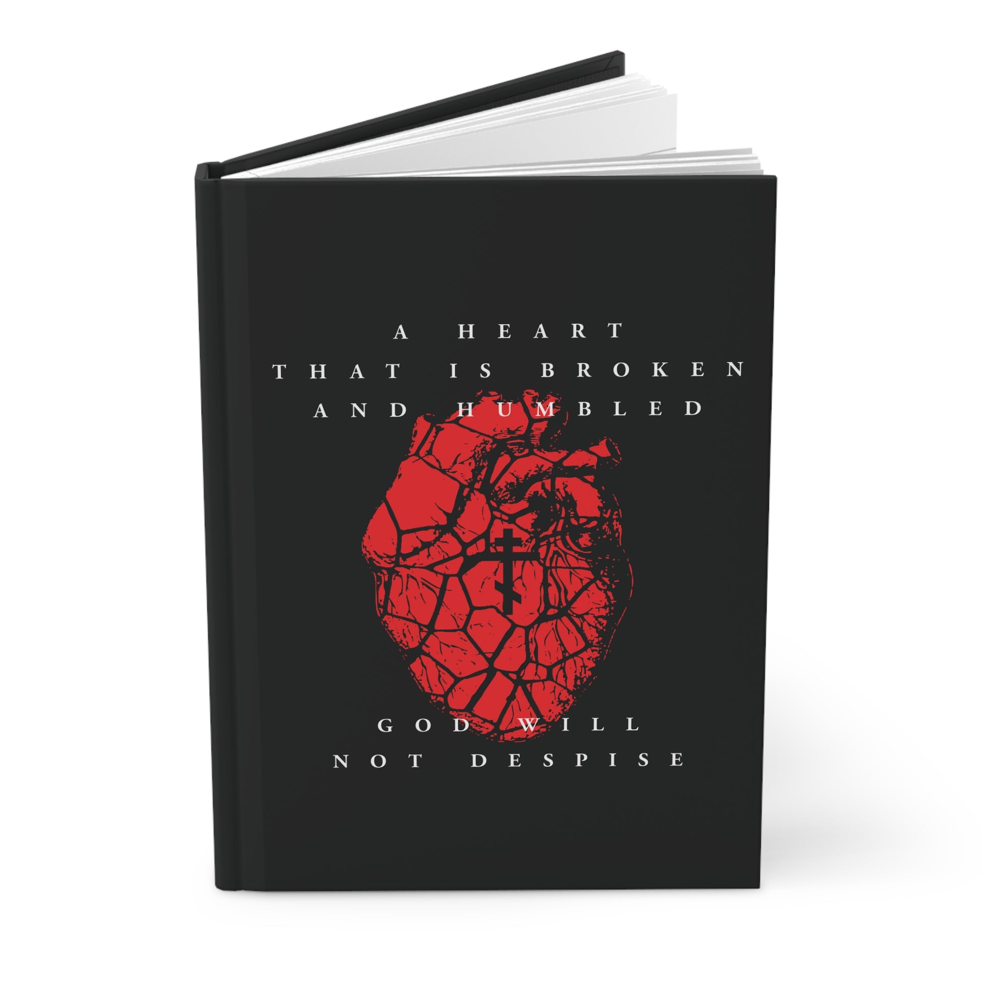 A Heart That is Broken and Humbled God Will Not Despise (Psalm 50/51) | Three-Bar Cross on Red Fractured Heart | Orthodox Christian Accessory | Hardcover Journal-Remembrance of Death