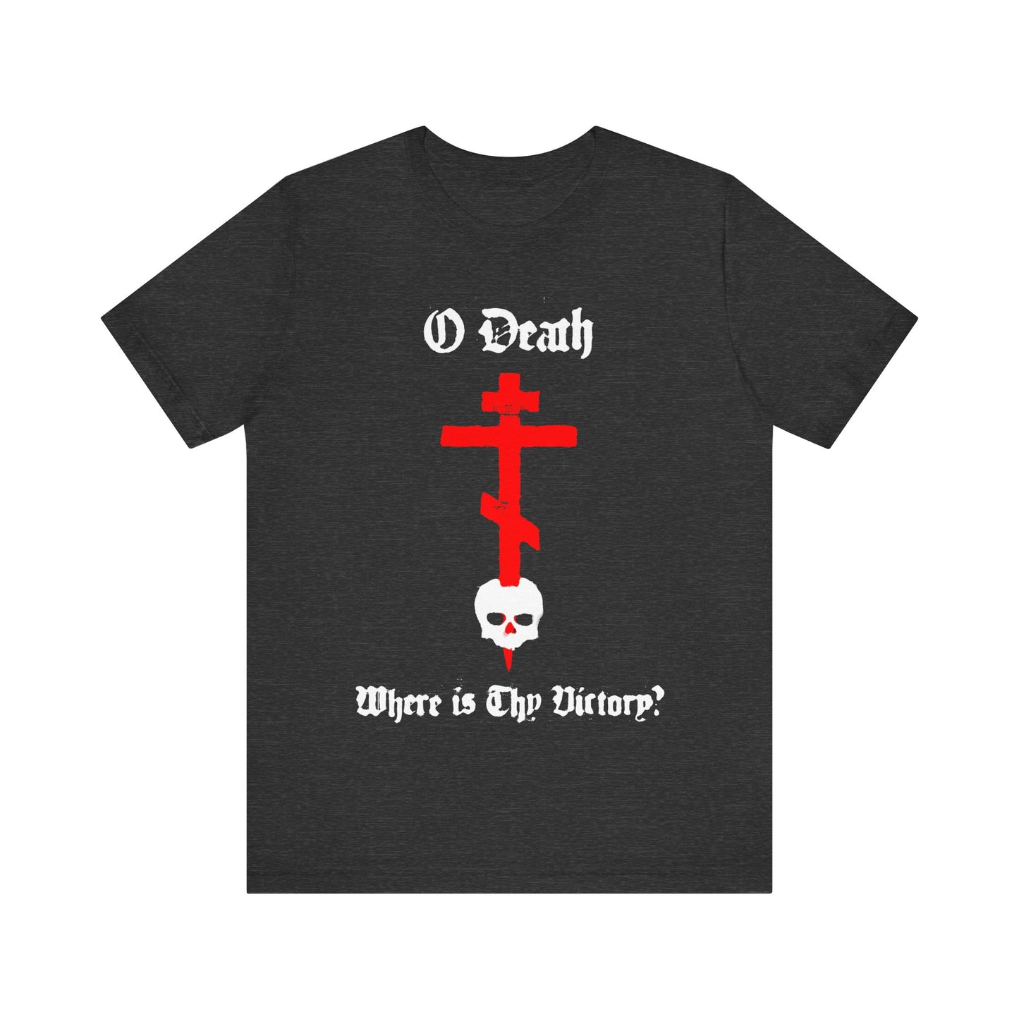 O Death Where is Thy Victory? 1 Cor 15:55 | Cross Stabbing Skull | Spraypaint Aesthetic | Orthodox Christian Cotton T-Shirt