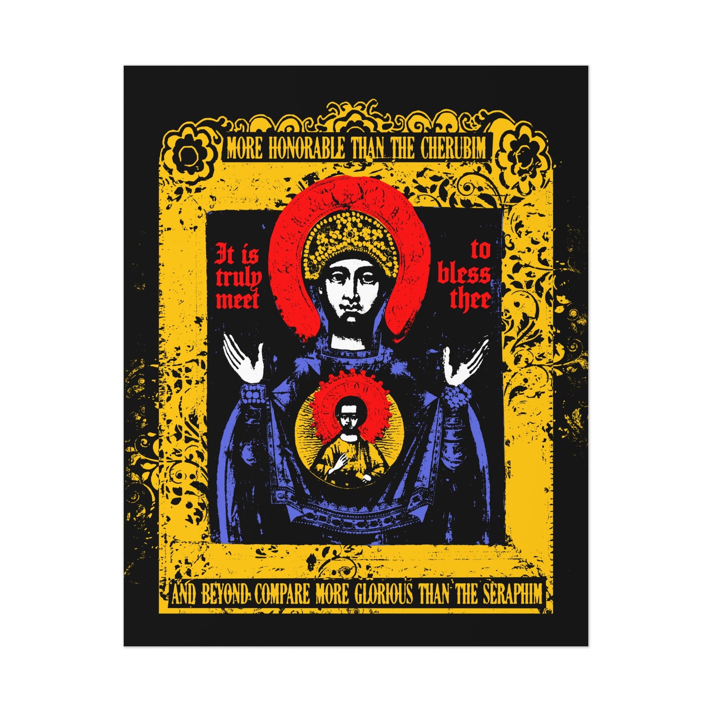 It is Truly Meet To Bless Thee Iconographic | Axion Estin Hymn to the Mother of God Theotokos | Orthodox Christian Art Poster