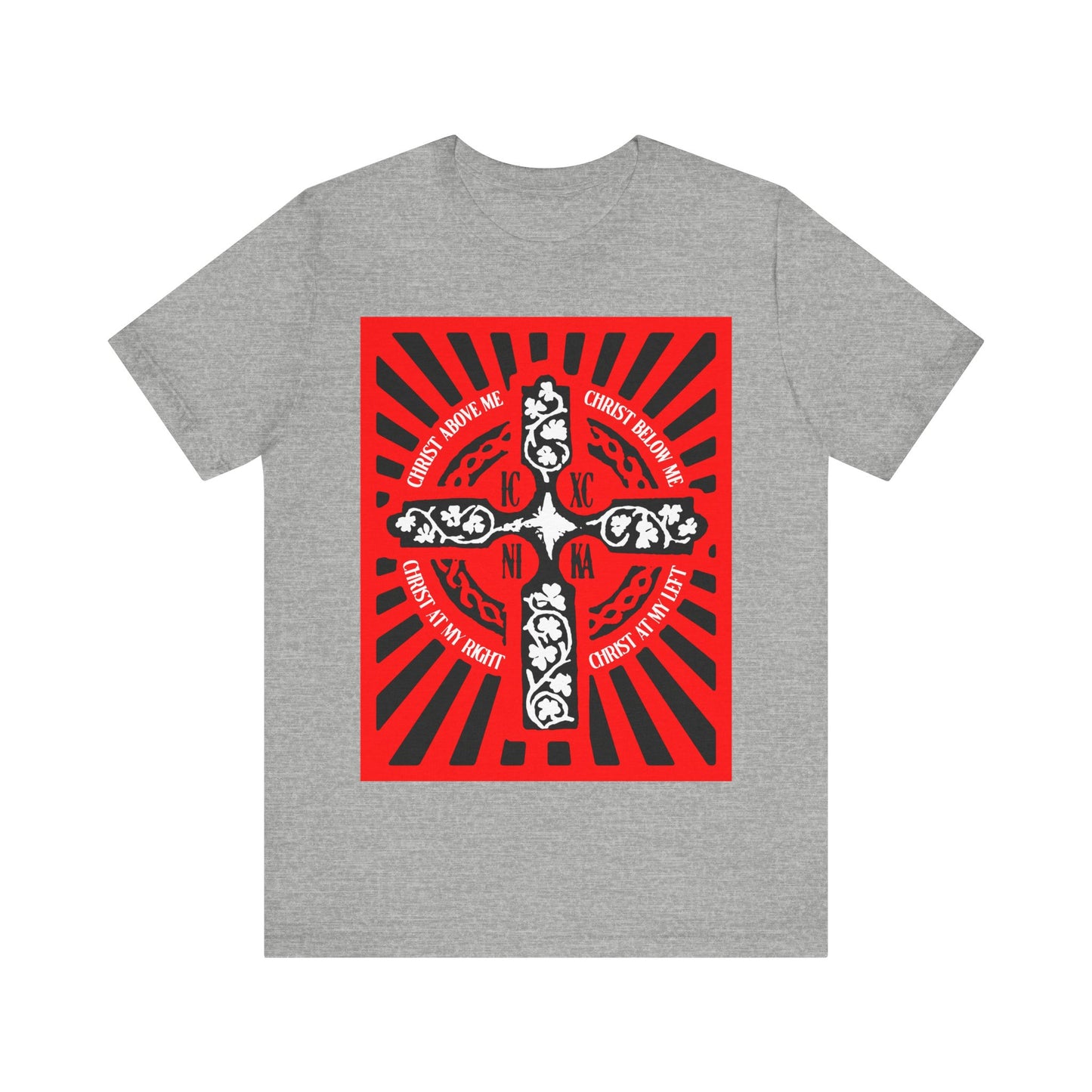 Red ICXC NIKA Enniskillen Celtic Cross | Lorica of St. Patrick | Shield Prayer | Orthodox Christian Cotton T-Shirt