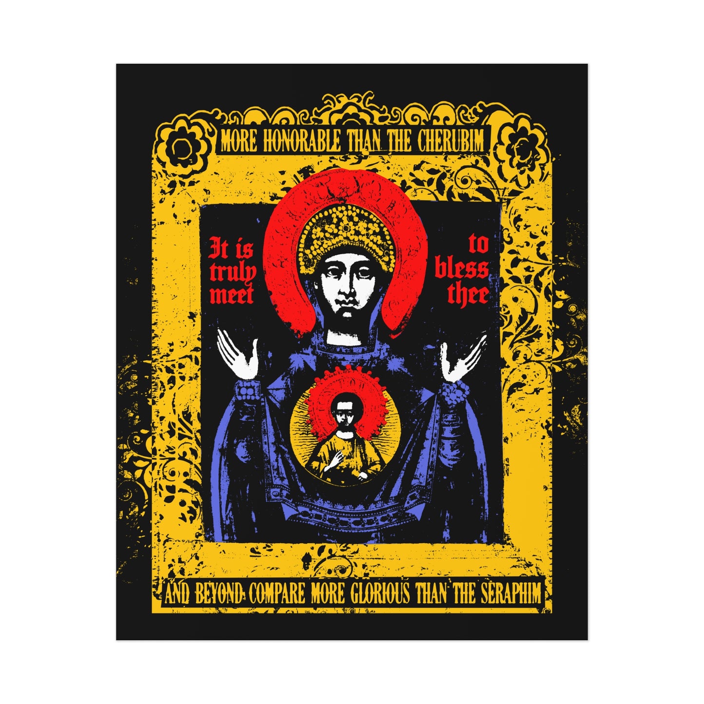 It is Truly Meet To Bless Thee Iconographic | Axion Estin Hymn to the Mother of God Theotokos | Orthodox Christian Art Poster