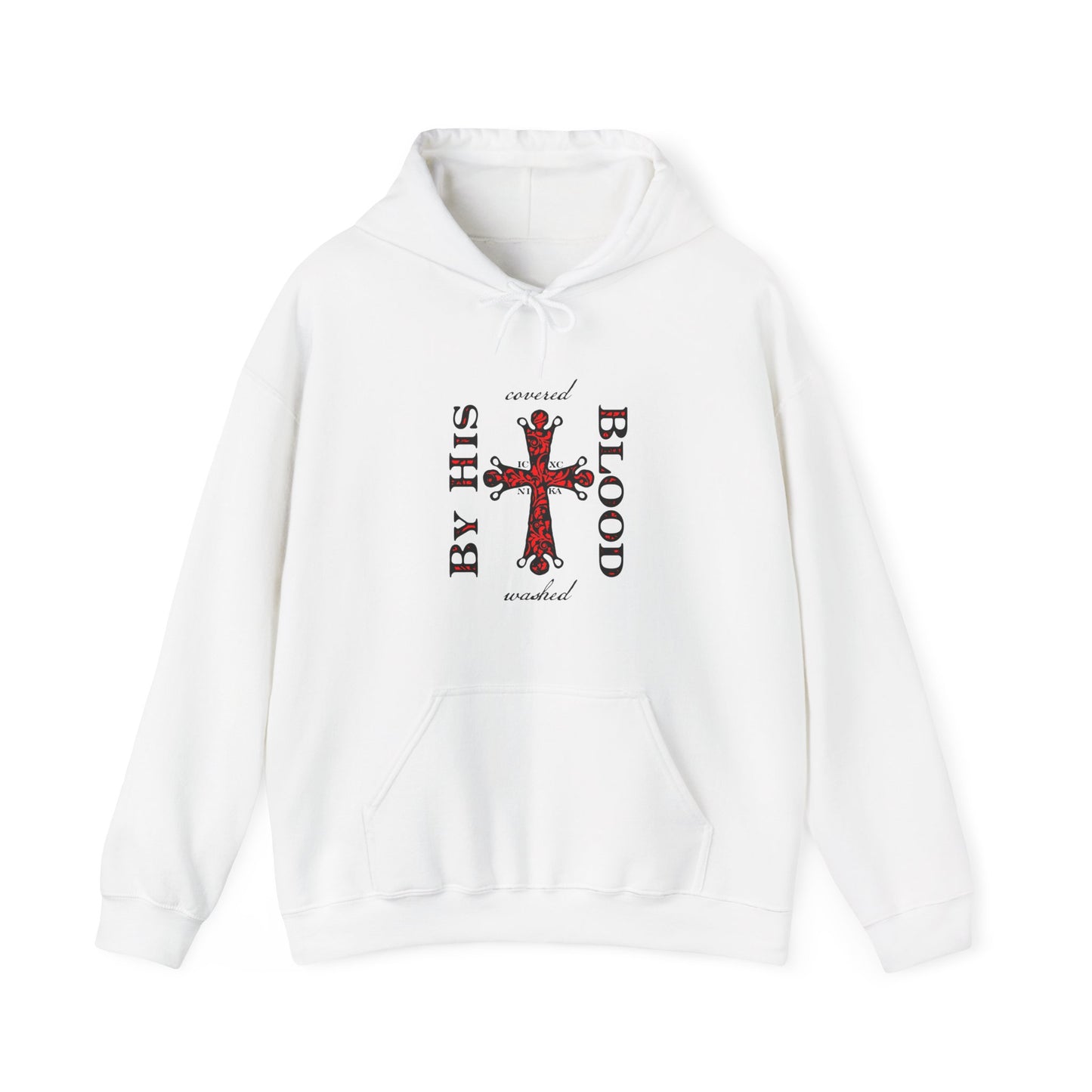 Washed/Covered By His Blood (1 John 1:7) | ICXC NIKA Ornate Red Orthodox Cross | Orthodox Christian Hoodie / Hooded Sweatshirt