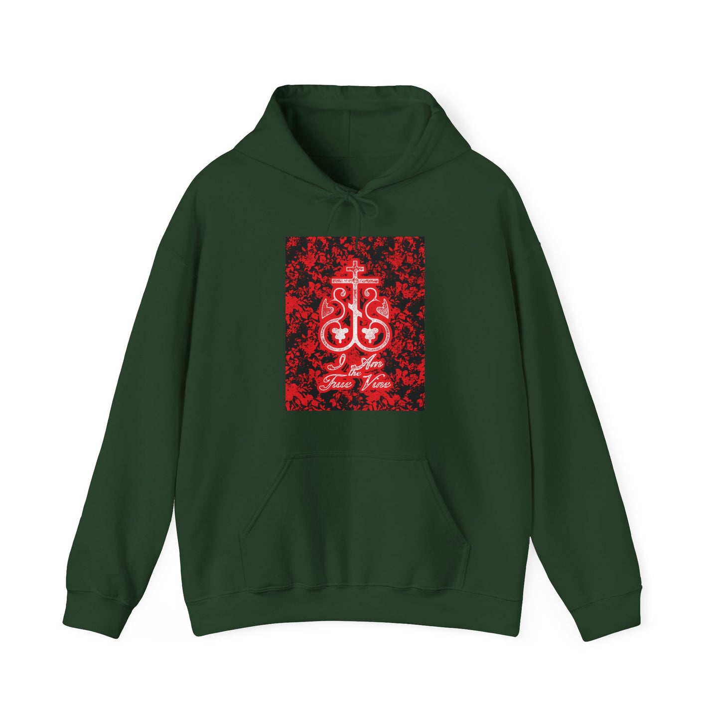 I Am the True Vine (John 15:1) | Orthodox Cross Vine Monogram | Red and Black Floral Design | Orthodox Christian Hoodie / Hooded Sweatshirt