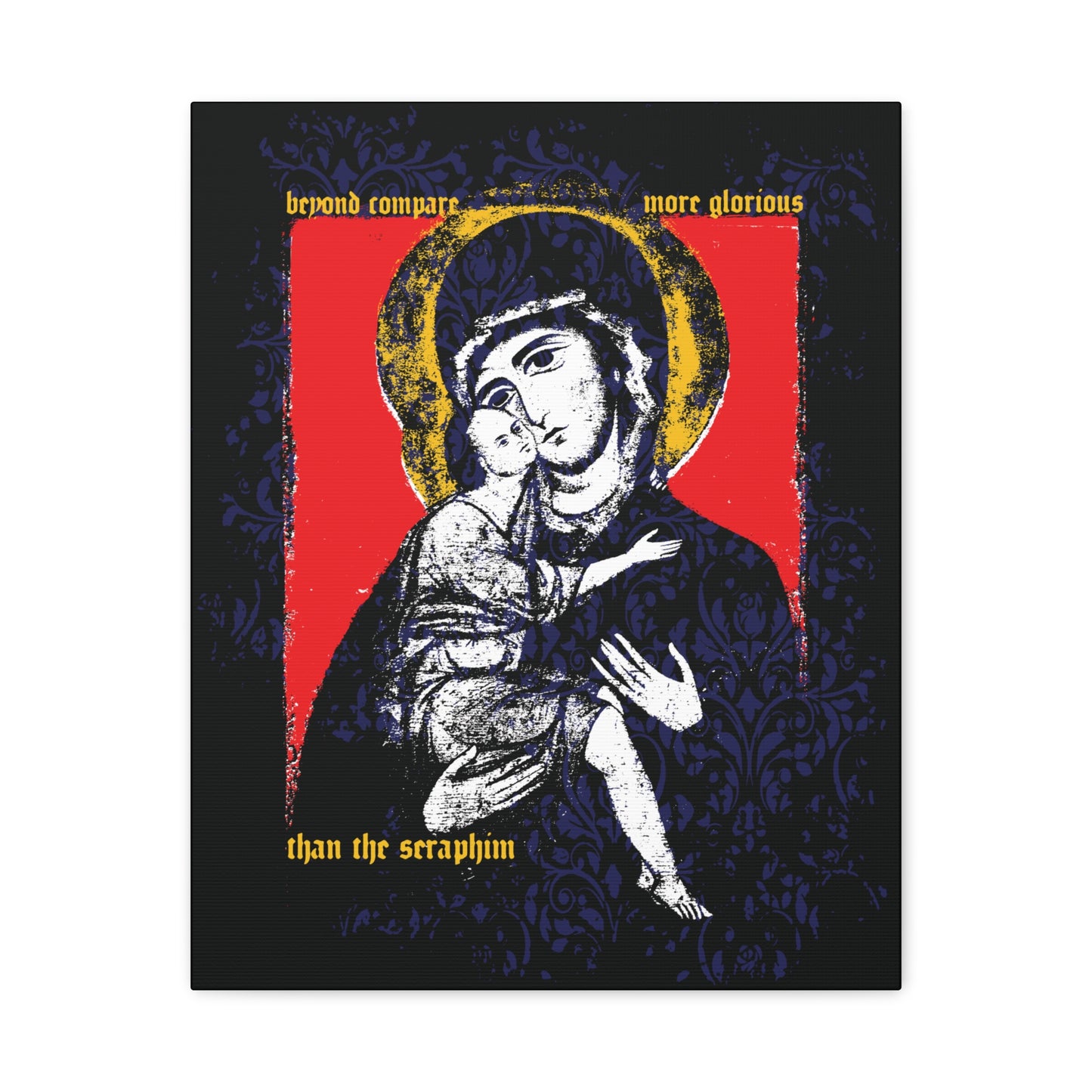 Beyond Compare More Glorious Than the Seraphim | Vladimir Theotokos Iconographic | Orthodox Christian Canvas Art