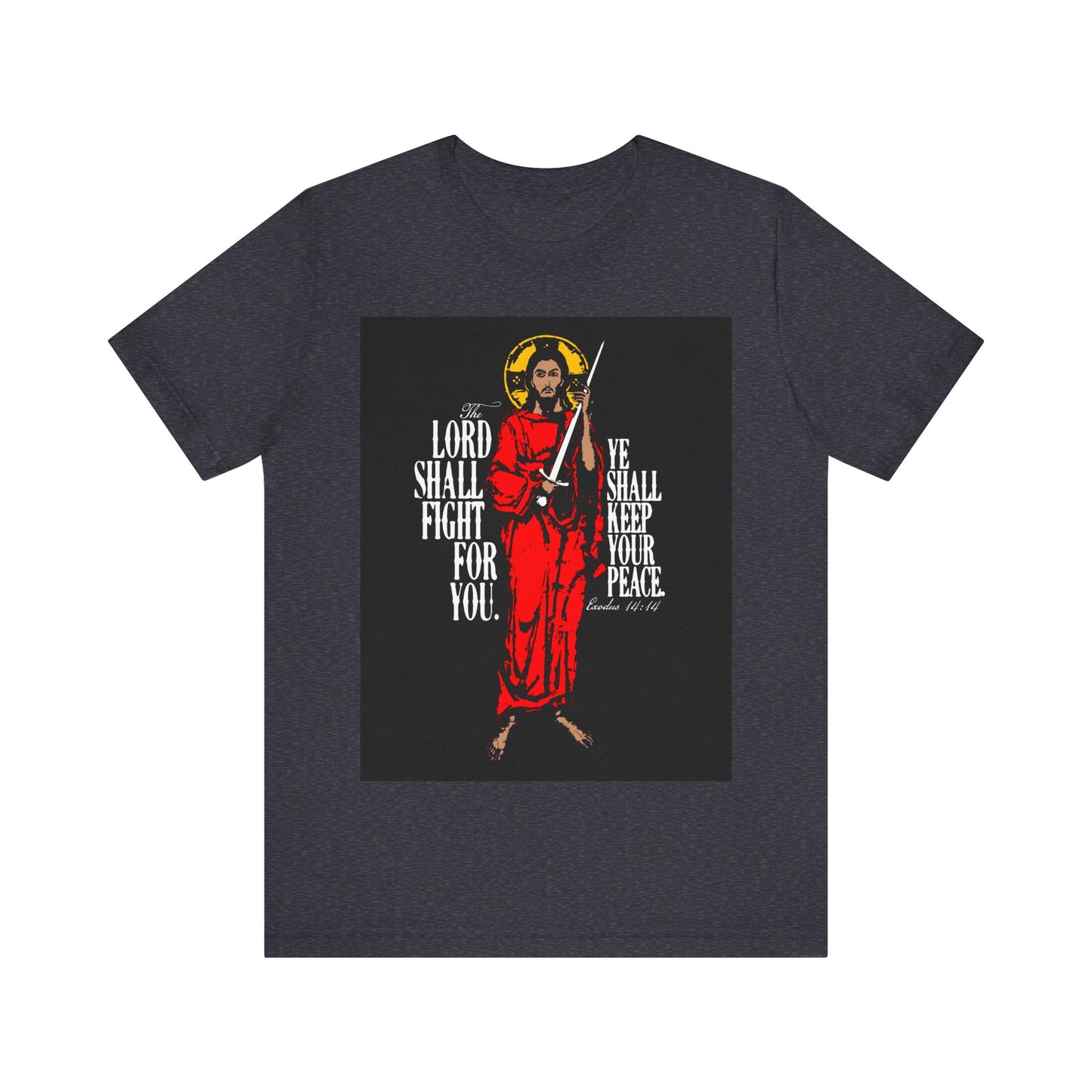 The Lord Shall Fight For You (Exodus 14:14) | Jesus Christ with Sword IconoGraphic | Orthodox Christian Cotton T-Shirt