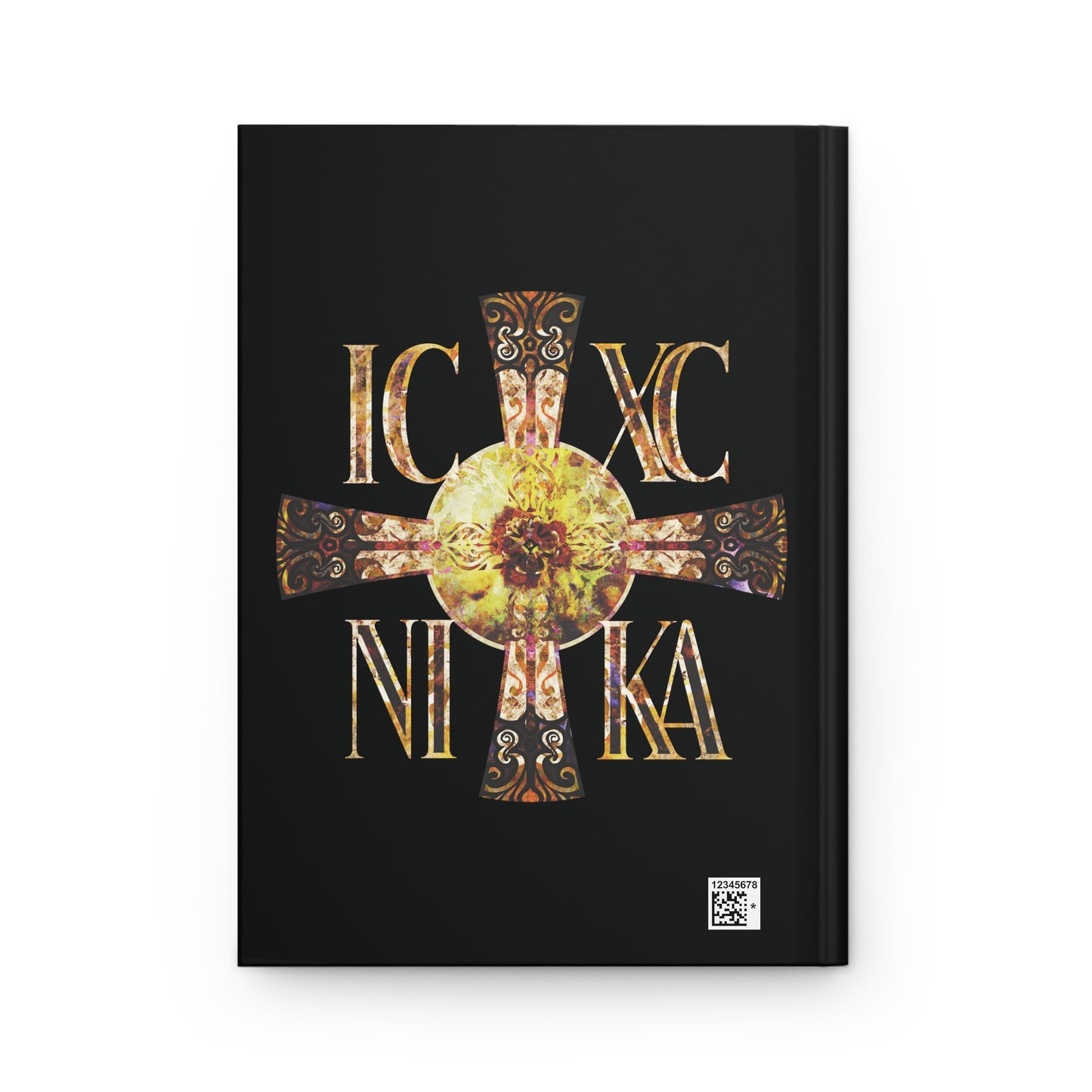 ICXC NIKA Celtic Style Equal Armed Cross | Bright Solar Texture | Orthodox Christian Hardcover Journal