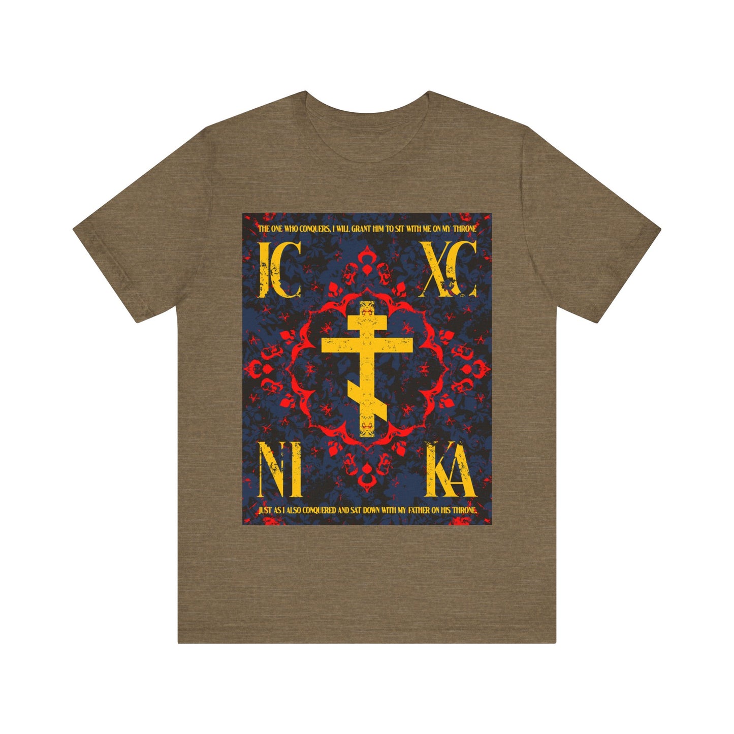 IC XC NIKA Orthodox Cross | Medieval Floral Design | The One Who Conquers (Revelation 3:21) | Orthodox Christian T-Shirt