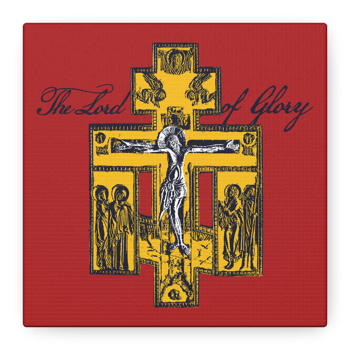 The Lord of Glory | Russian Golgotha Crucifix IconoGraphic (Red BG) | 1 Corinthians 2:8 | Orthodox Christian Canvas Art
