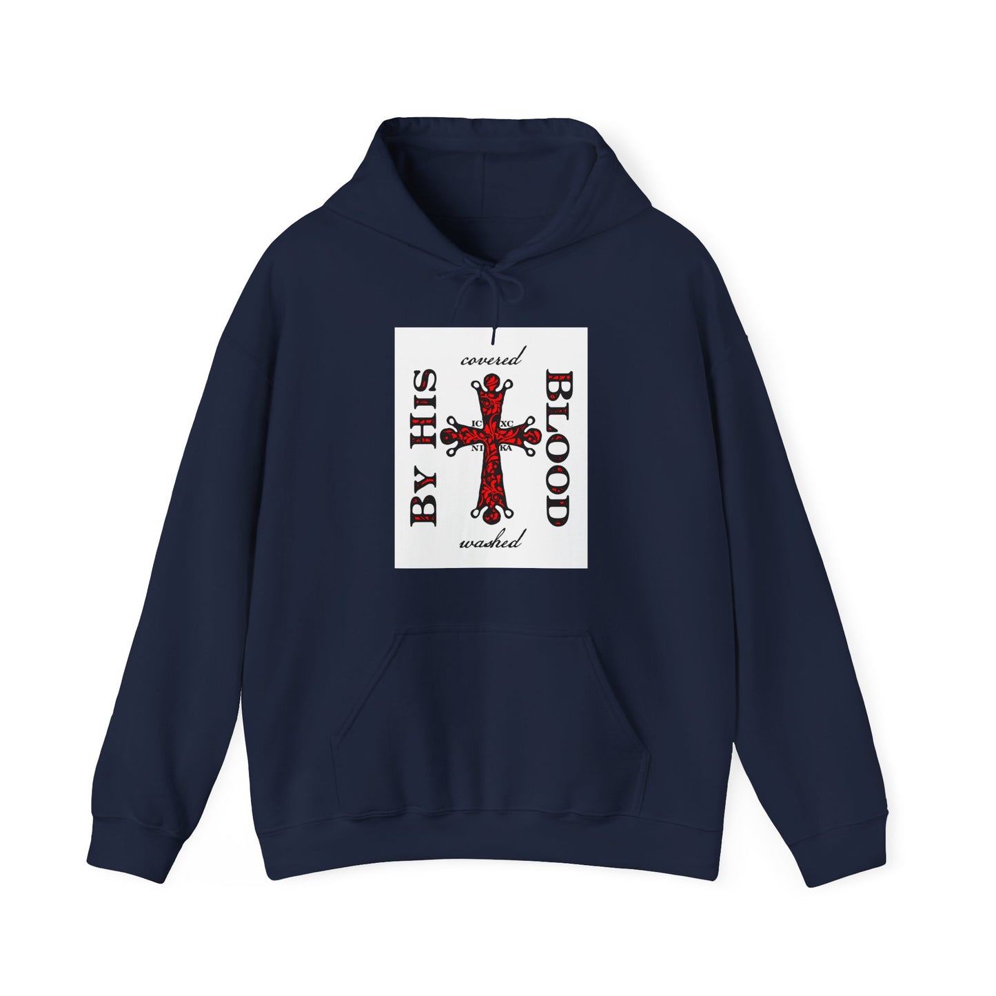 Washed/Covered By His Blood (1 John 1:7) | ICXC NIKA Ornate Red Orthodox Cross | Orthodox Christian Hoodie / Hooded Sweatshirt