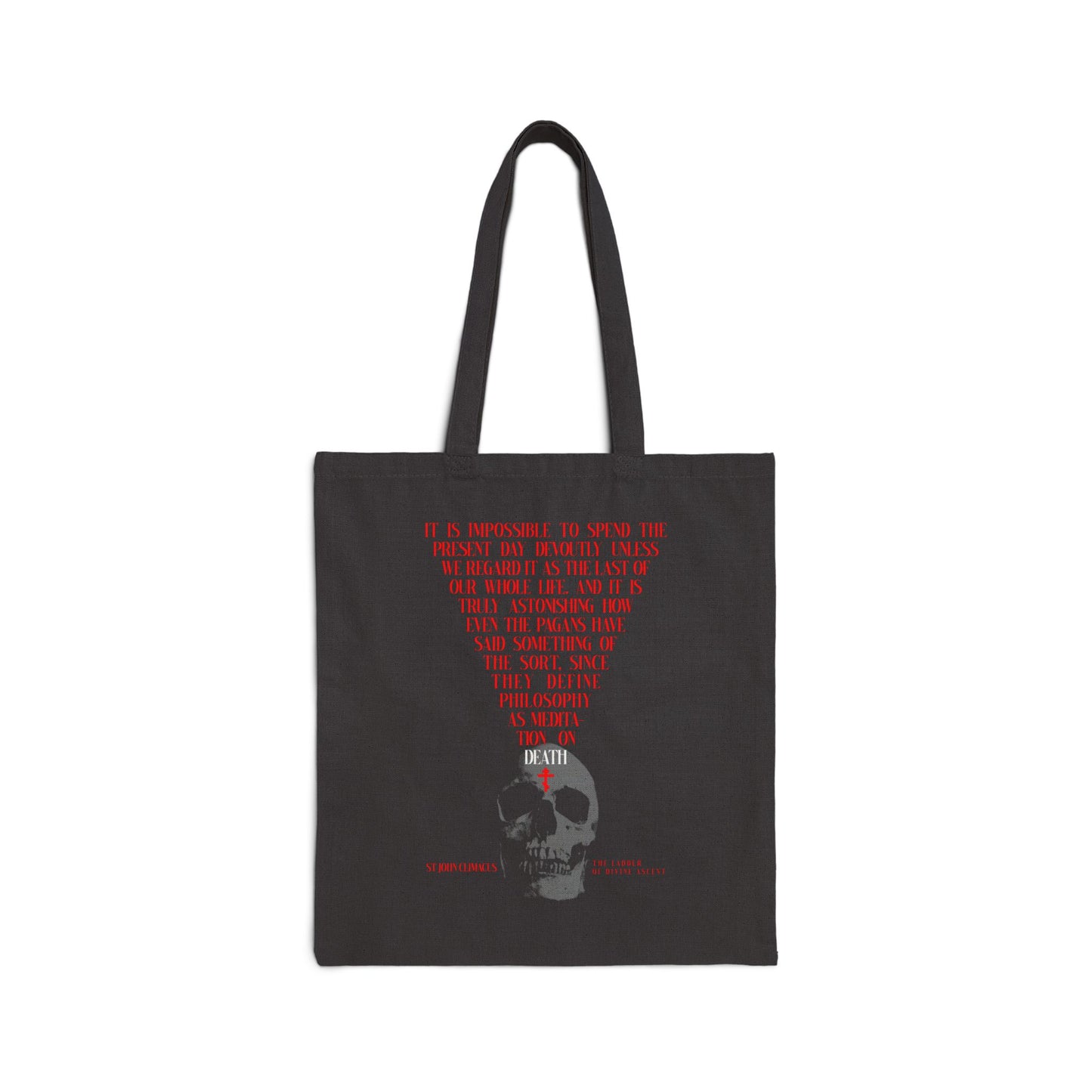 The Present Day As the Last Day of Our Life | St John Climacus | Skull with Red Orthodox Cross | Memento Mori | Orthodox Christian Tote Bag