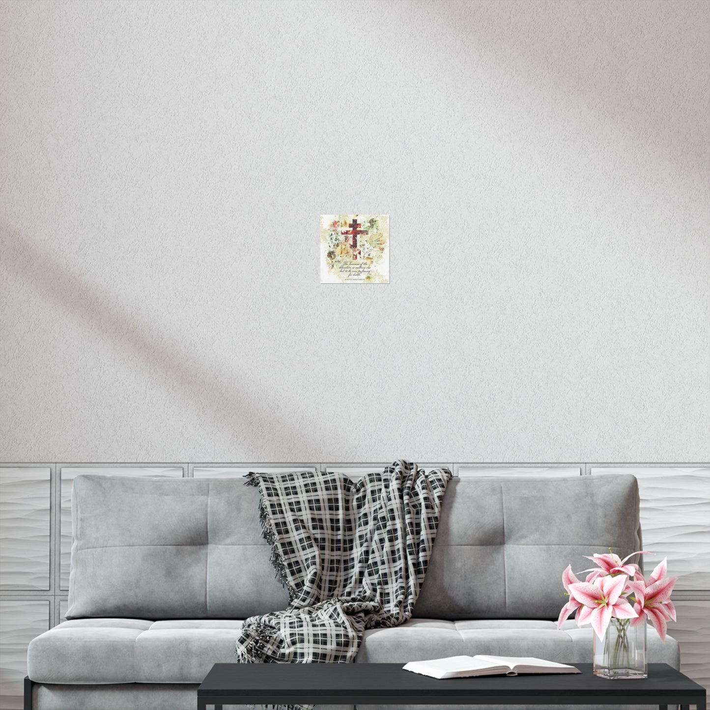 Preparing For Death | White & Beige Floral Scrapbook Texture Cross | Arts & Crafts Style | St Irenaeus | Orthodox Christian Art Poster