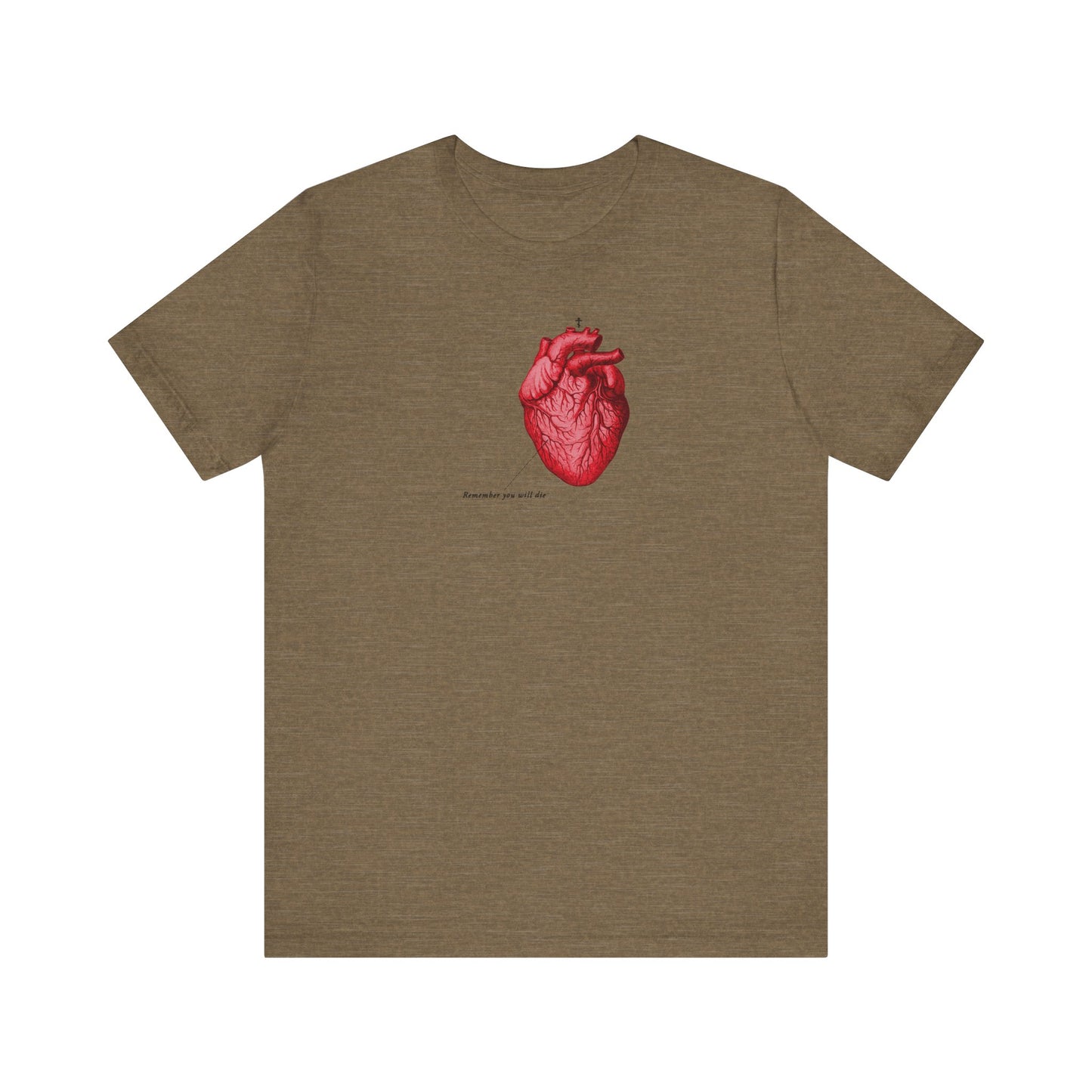 Remember You Will Die Retro Medical Textbook Heart Design | Orthodox Christian T-Shirt-Heather Olive-S-Remembrance of Death