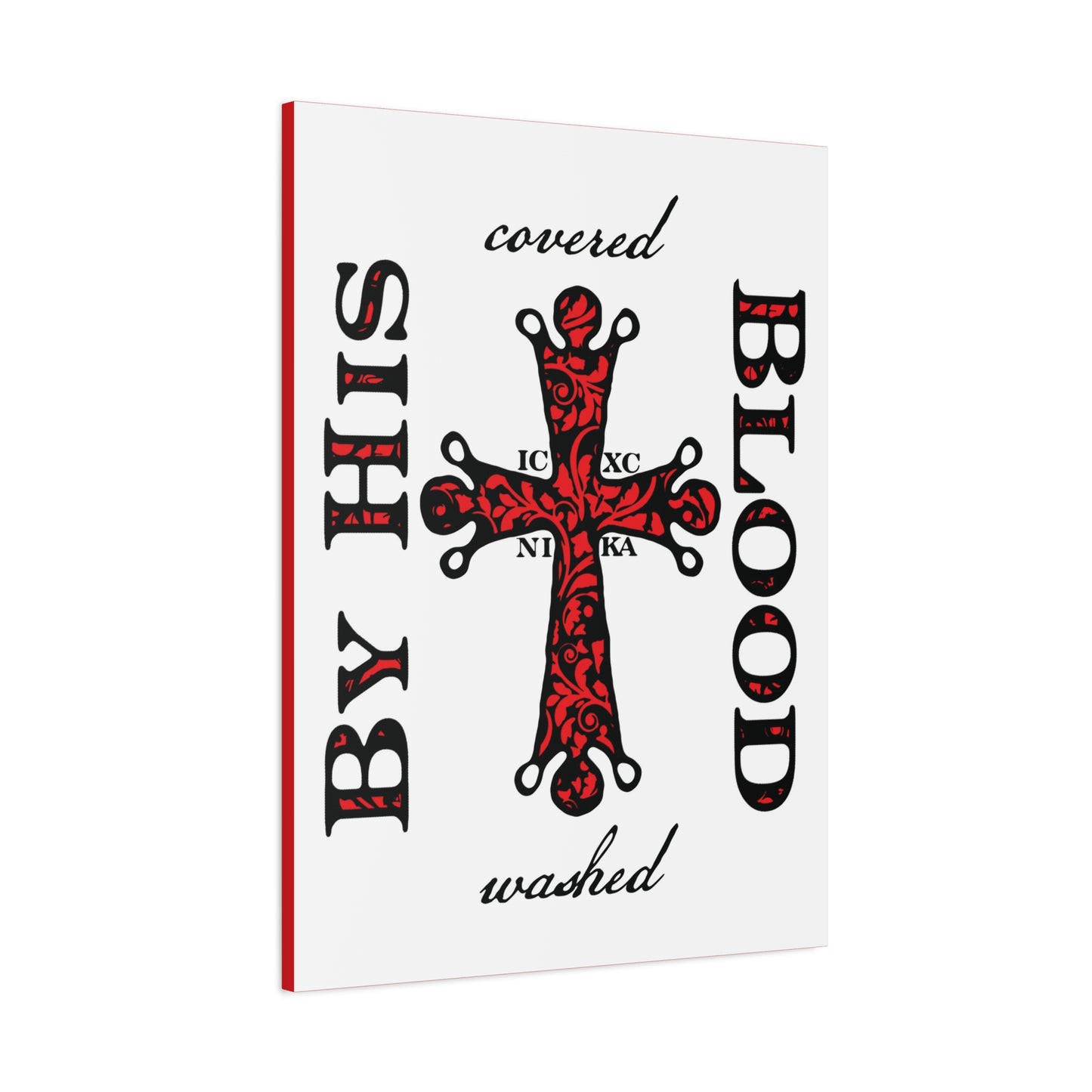 Washed/Covered By His Blood (1 John 1:7) | ICXC NIKA Ornate Red Orthodox Cross | Orthodox Christian Canvas Art