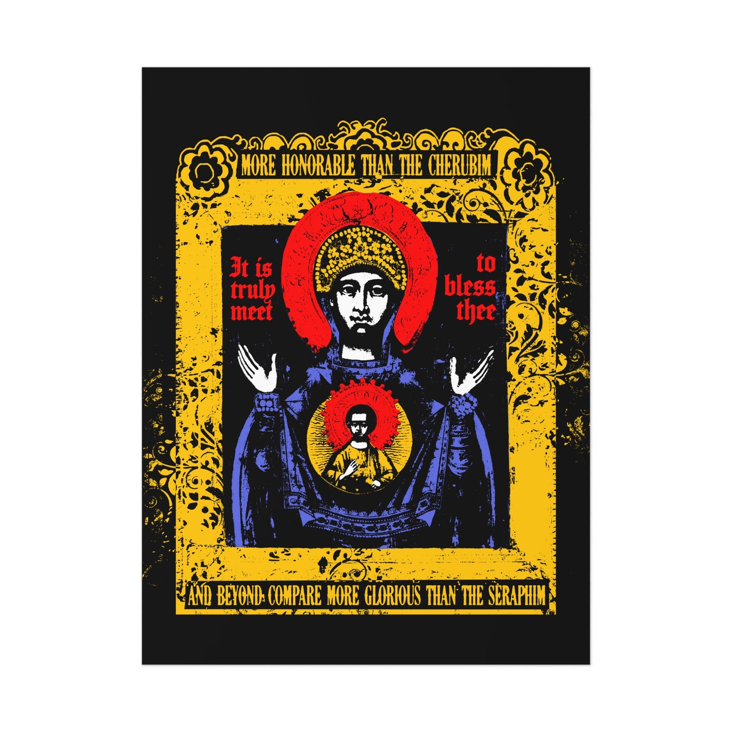 It is Truly Meet To Bless Thee Iconographic | Axion Estin Hymn to the Mother of God Theotokos | Orthodox Christian Art Poster