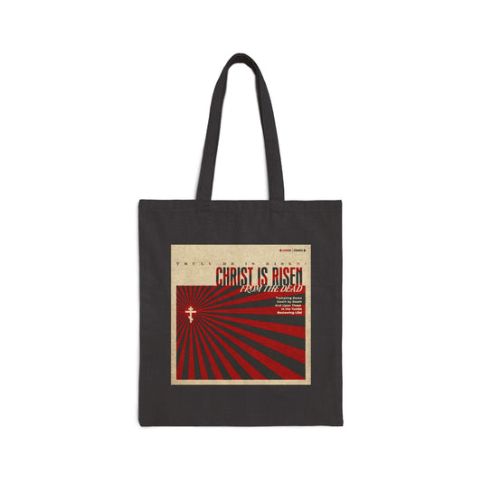 Christ is Risen from the Dead | Paschal Troparion | Retro LP Cover Design | Orthodox Christian Cotton Canvas Tote Bag