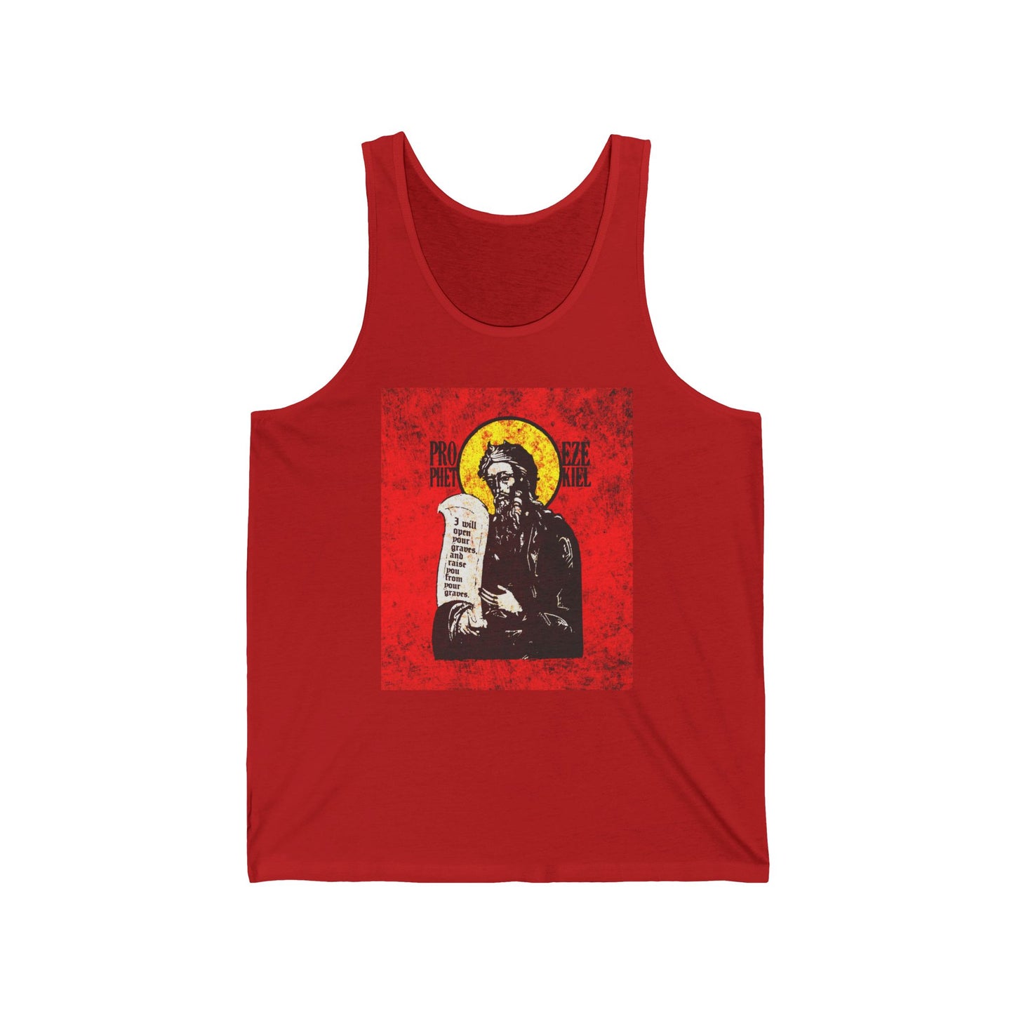 Prophet Ezekiel IconoGraphic | Textured, High Contrast Bright Red and Yellow Design | Old Testament | Orthodox Christian Jersey Tank Top