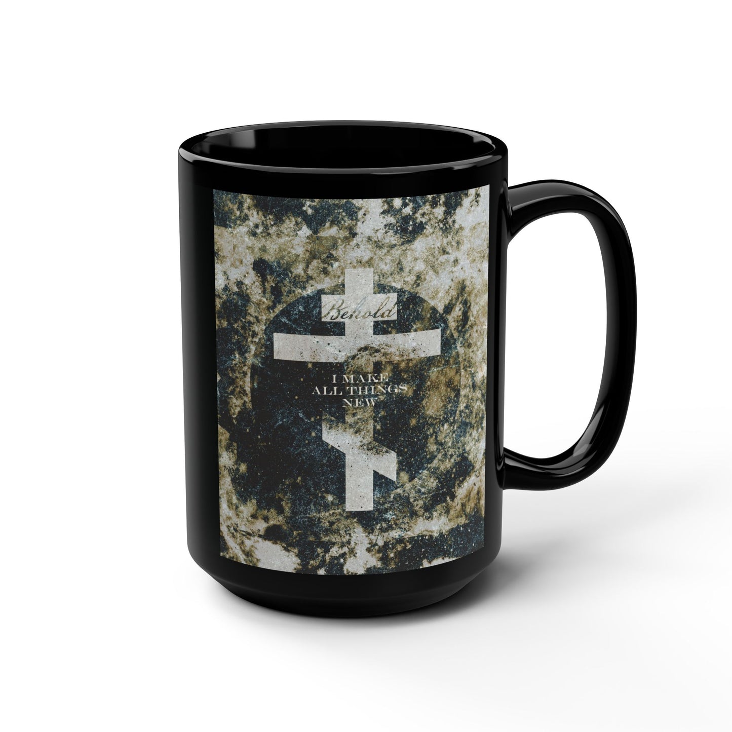 Behold, I Make All Things New | Revelation 21:5 | Cosmic Textured Orthodox Cross | Parousia | Orthodox Christian Black Mug