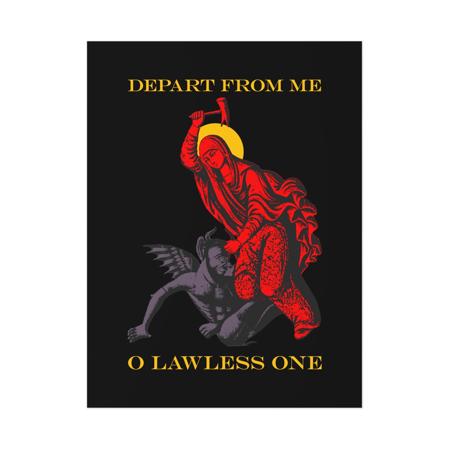 St Marina IconoGraphic (Depart from Me O Lawless One) | Saint Beating the Devil with a Hammer | Bestselling Orthodox Christian Art Poster