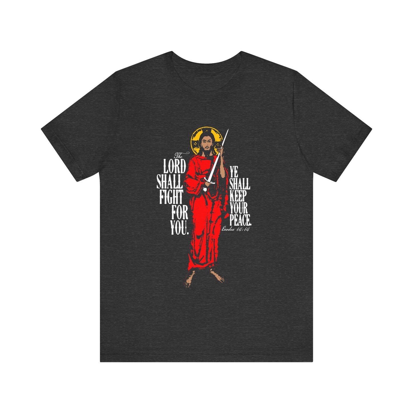 The Lord Shall Fight For You (Exodus 14:14) | Jesus Christ with Sword IconoGraphic | Orthodox Christian Cotton T-Shirt