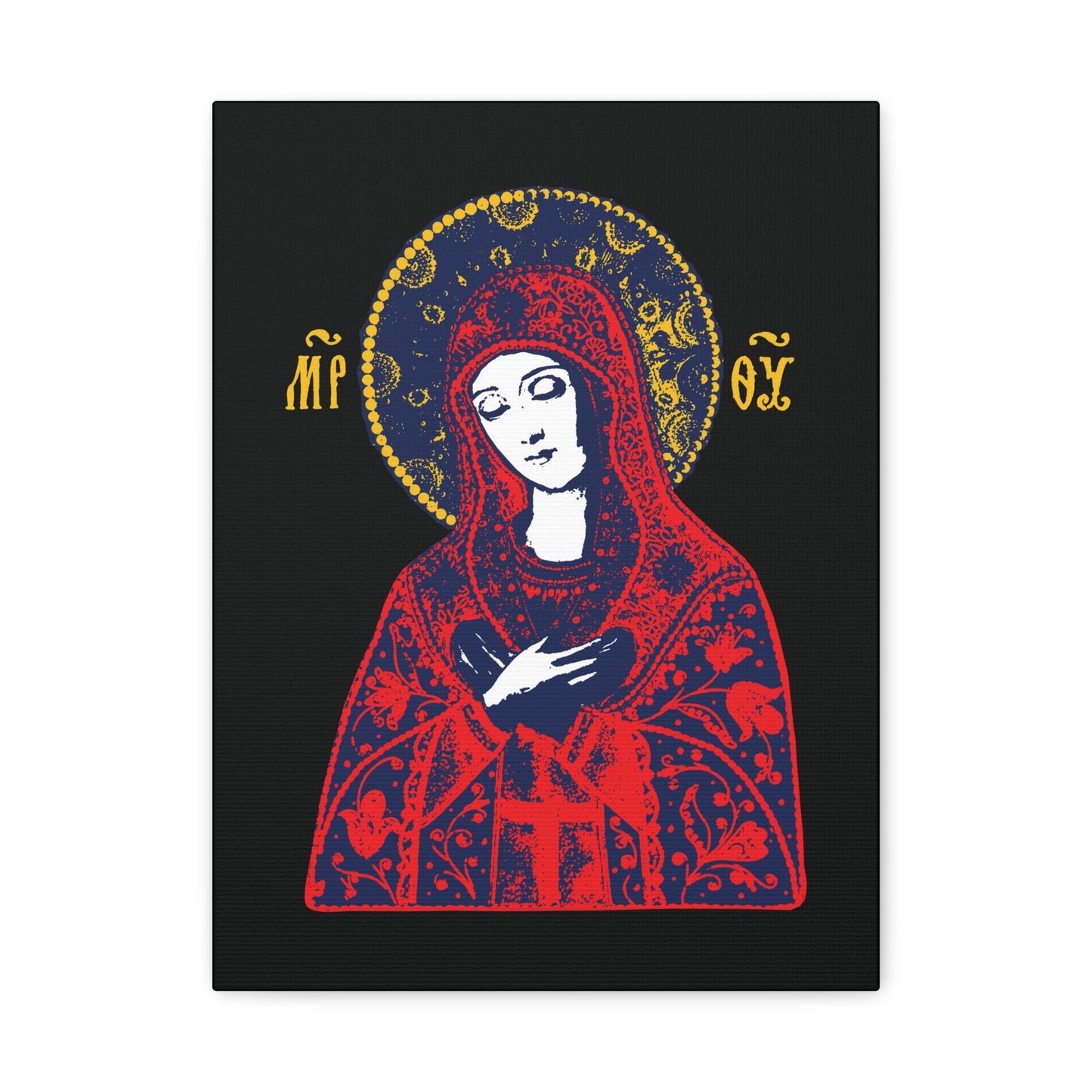 Joy of All Joys Tenderness Theotokos Iconographic Based on Traditional Orthodox Iconography | Red Design | Orthodox Christian Canvas Art