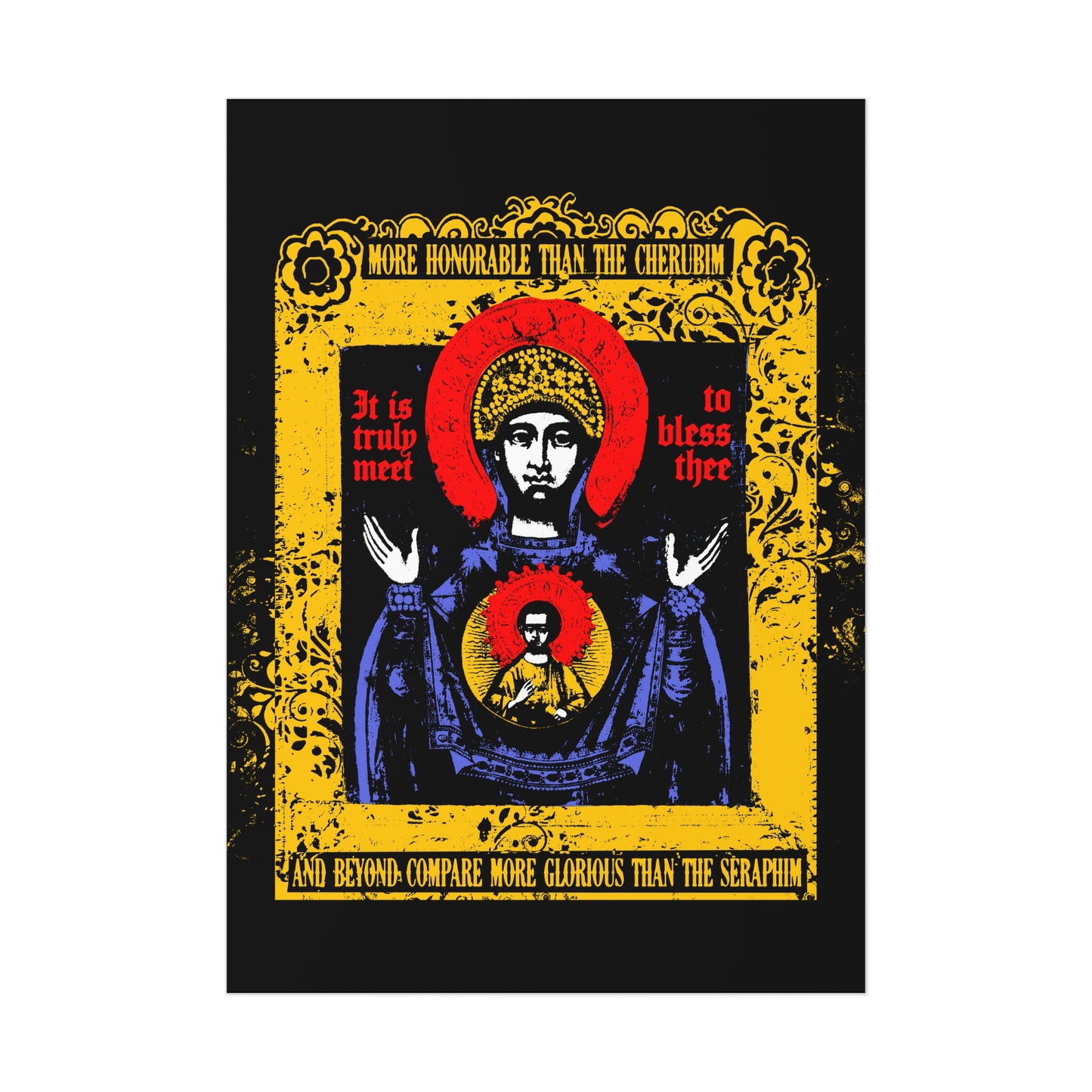 It is Truly Meet To Bless Thee Iconographic | Axion Estin Hymn to the Mother of God Theotokos | Orthodox Christian Art Poster