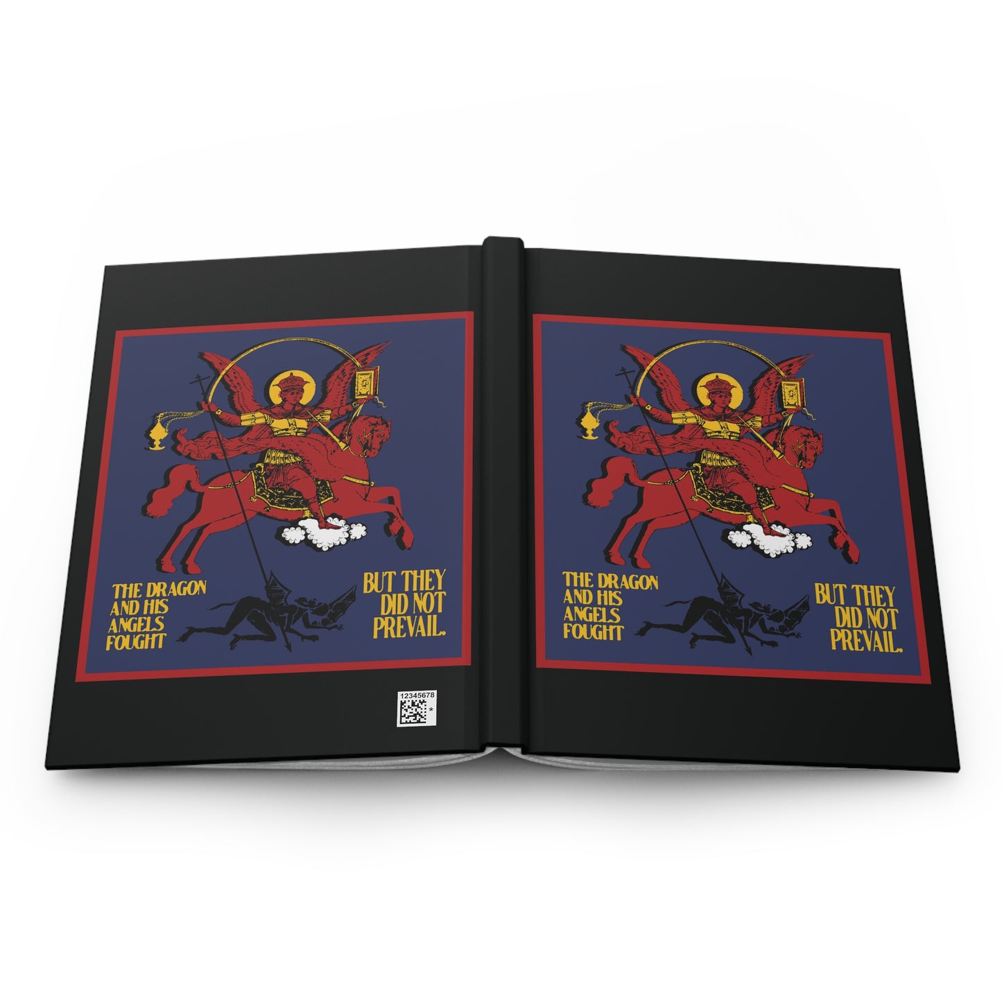 Archangel Michael of the Apocalypse IconoGraphic (Revelation 12:7-8) | Red Angel and Horse on Blue Background | Orthodox Christian Accessory | Hardcover Journal