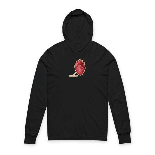 Black "Remember You Will Die" hoodie with retro medical textbook heart and Orthodox cross design, inspired by Memento Mori and repentance themes. Features anatomical heart graphic on chest. Color: Black.