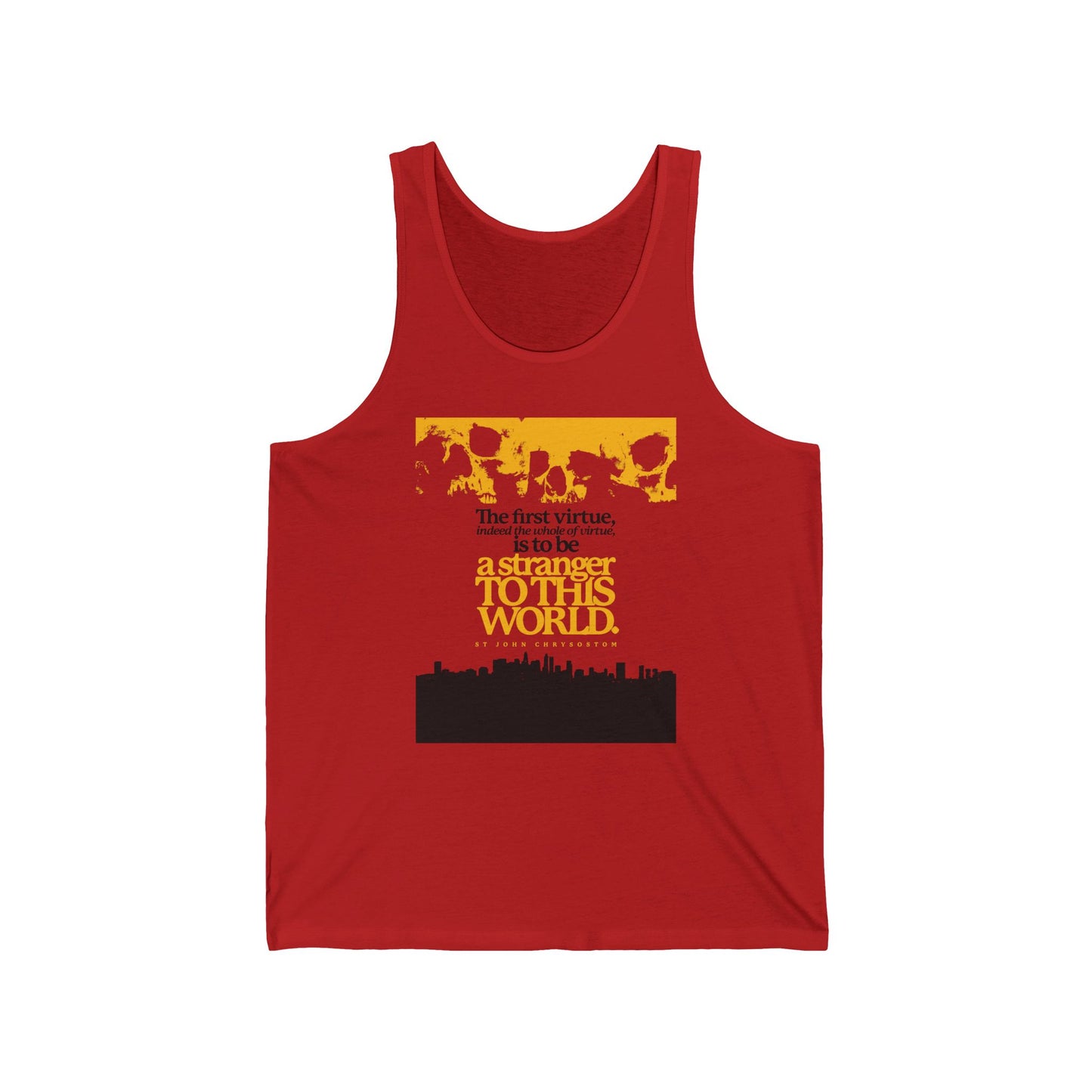 The Whole of Virtue is to Be a Stranger To this World (St John Chrysostom) | Skull Aesthetic | Orthodox Christian Jersey Tank Top / Sleeveless Shirt