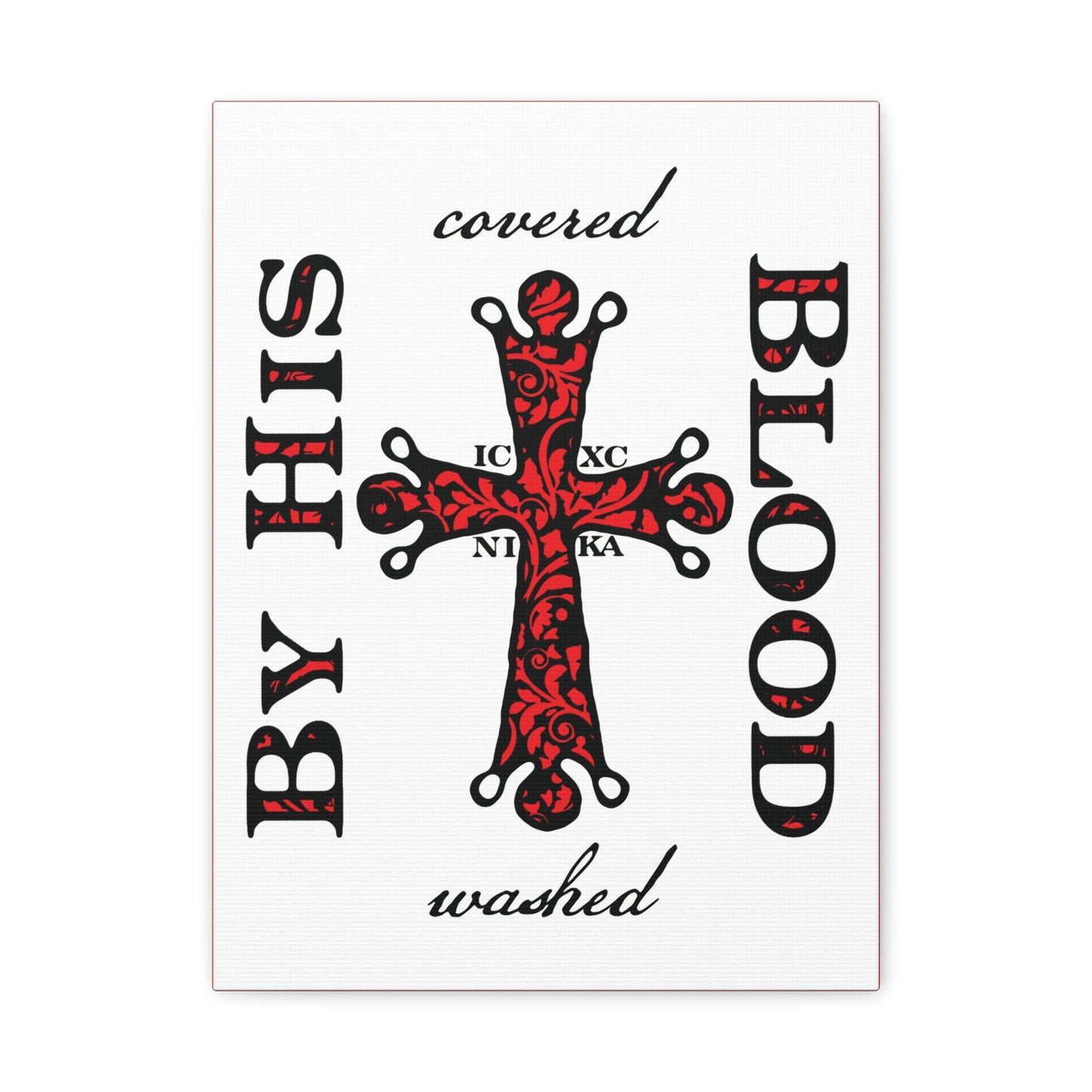 Washed/Covered By His Blood (1 John 1:7) | ICXC NIKA Ornate Red Orthodox Cross | Orthodox Christian Canvas Art