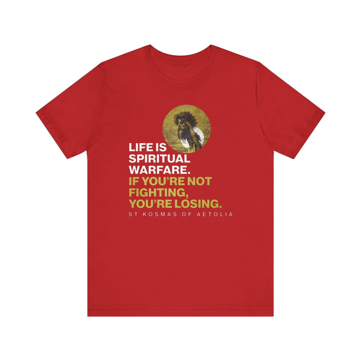 Life is Spiritual Warfare | St Kosmas of Aetolia | Gustave Dore | David & Goliath | Unseen Warfare | Orthodox Christian Cotton T-Shirt