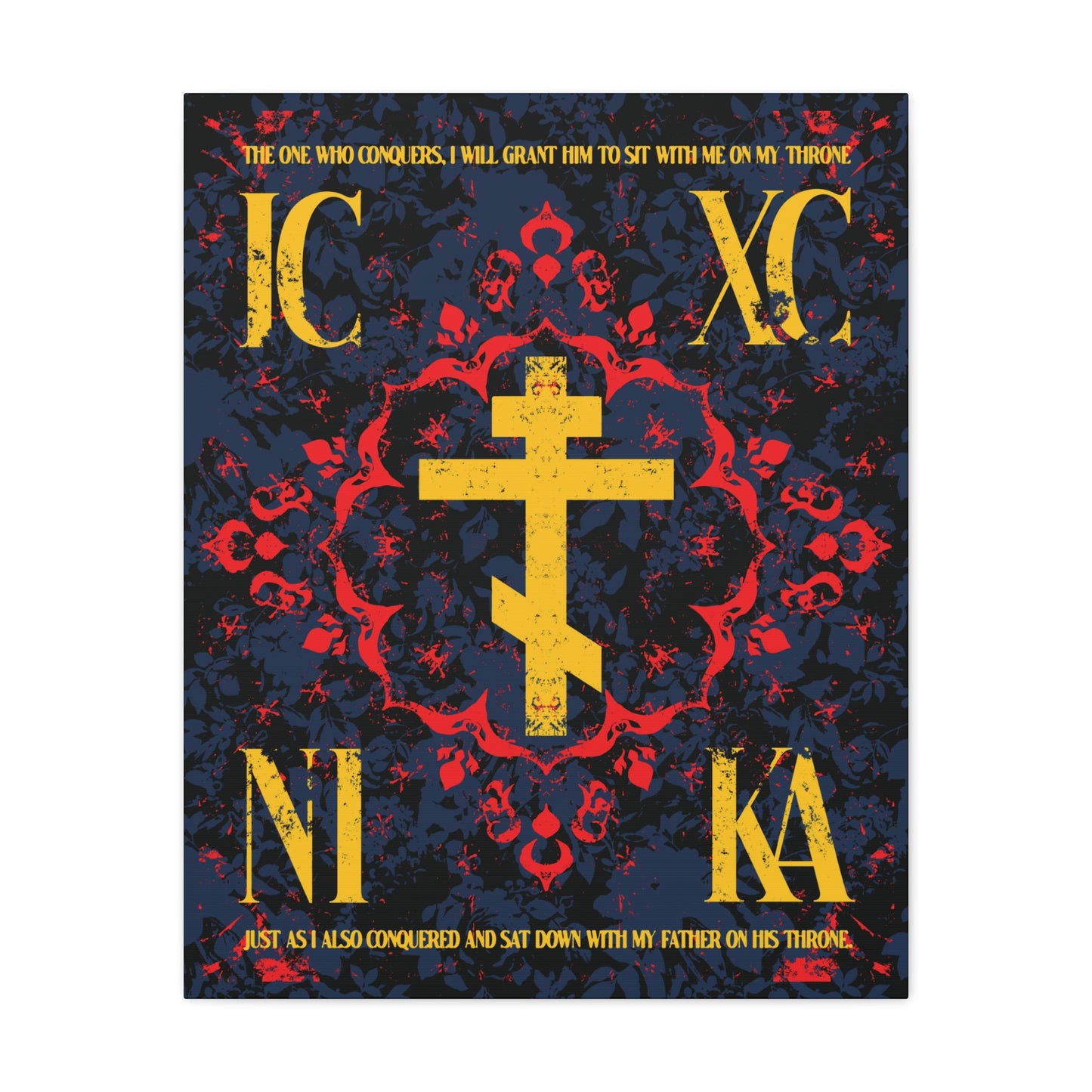 IC XC NIKA Orthodox Cross | Medieval Floral Design | The One Who Conquers (Revelation 3:21) | Orthodox Christian Canvas Art