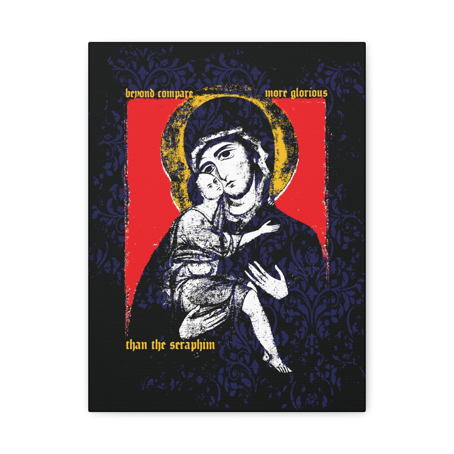 Beyond Compare More Glorious Than the Seraphim | Vladimir Theotokos Iconographic | Orthodox Christian Canvas Art