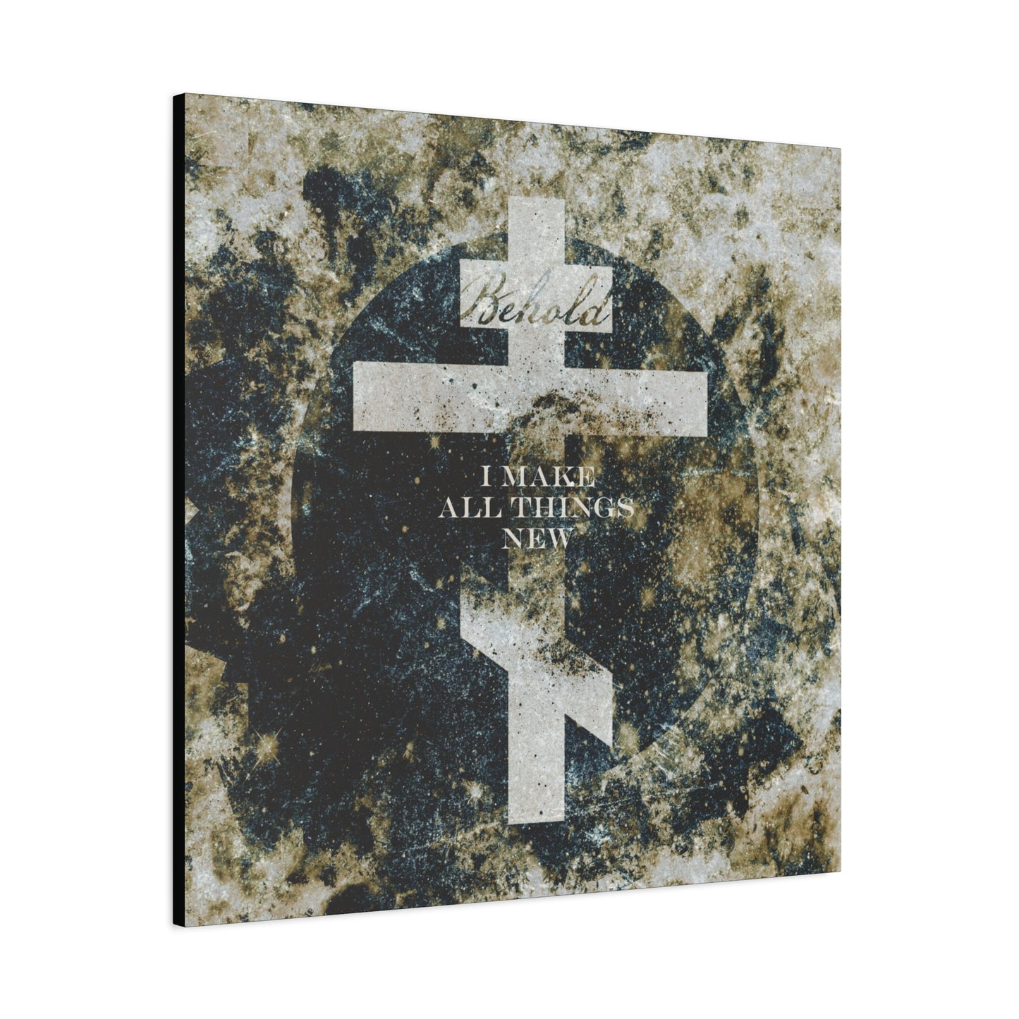 Behold, I Make All Things New | Revelation 21:5 | Cosmic Textured Orthodox Cross | Parousia | Orthodox Christian Canvas Art