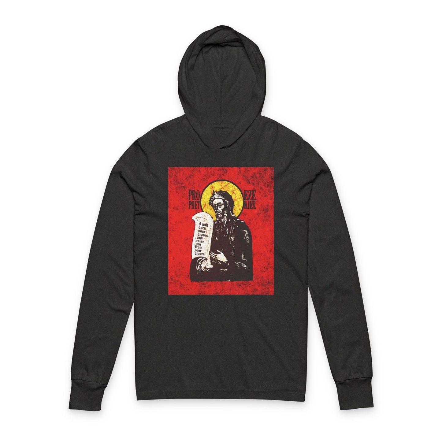 Prophet Ezekiel IconoGraphic | Textured, High Contrast Bright Red and Yellow Design | Old Testament | Orthodox Long Sleeve Hooded Shirt