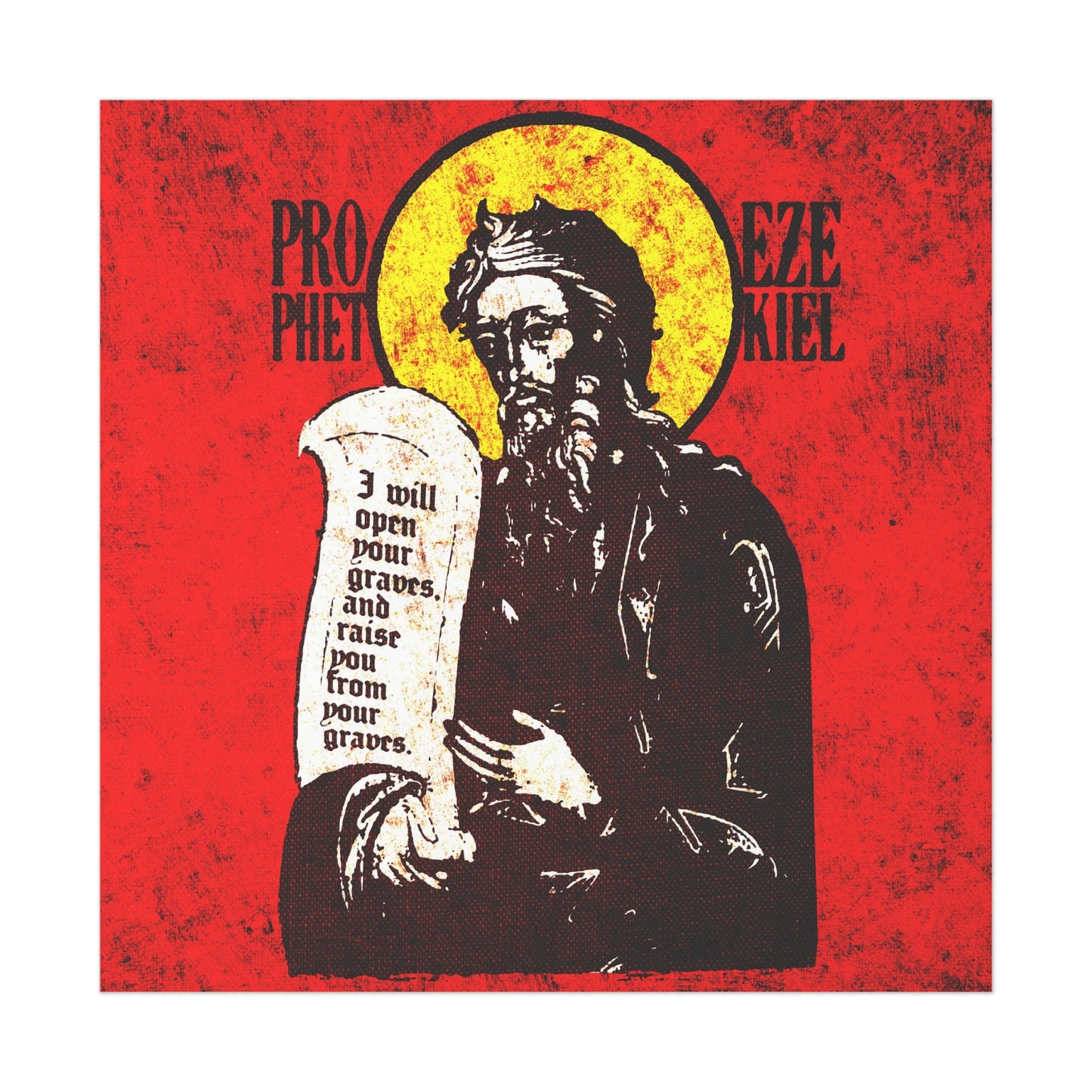 Prophet Ezekiel IconoGraphic | Textured, High Contrast Bright Red and Yellow Design | Old Testament | Orthodox Christian Art Poster