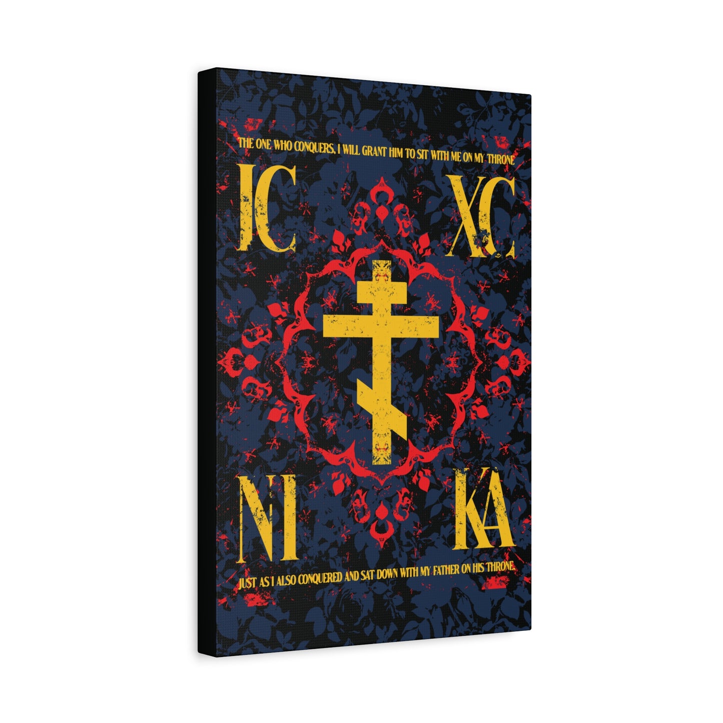 IC XC NIKA Orthodox Cross | Medieval Floral Design | The One Who Conquers (Revelation 3:21) | Orthodox Christian Canvas Art