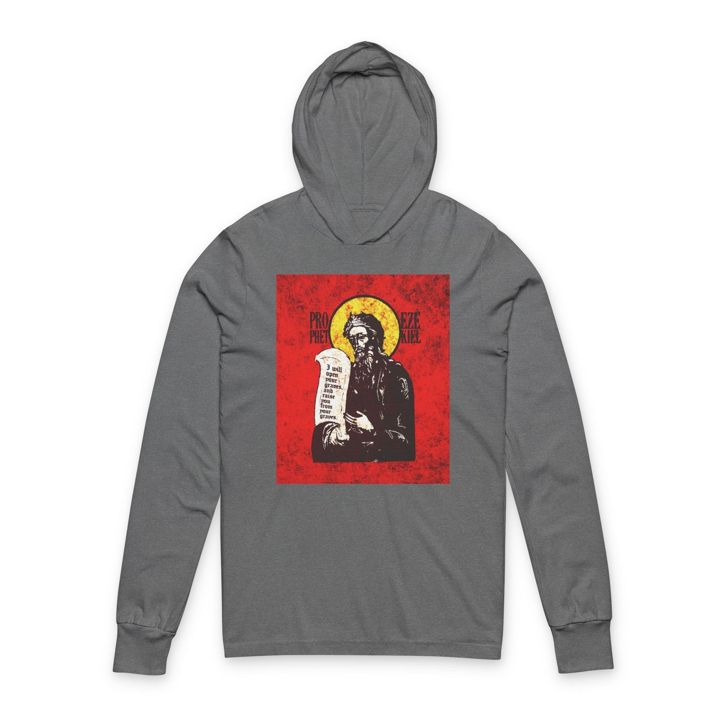 Prophet Ezekiel IconoGraphic | Textured, High Contrast Bright Red and Yellow Design | Old Testament | Orthodox Long Sleeve Hooded Shirt