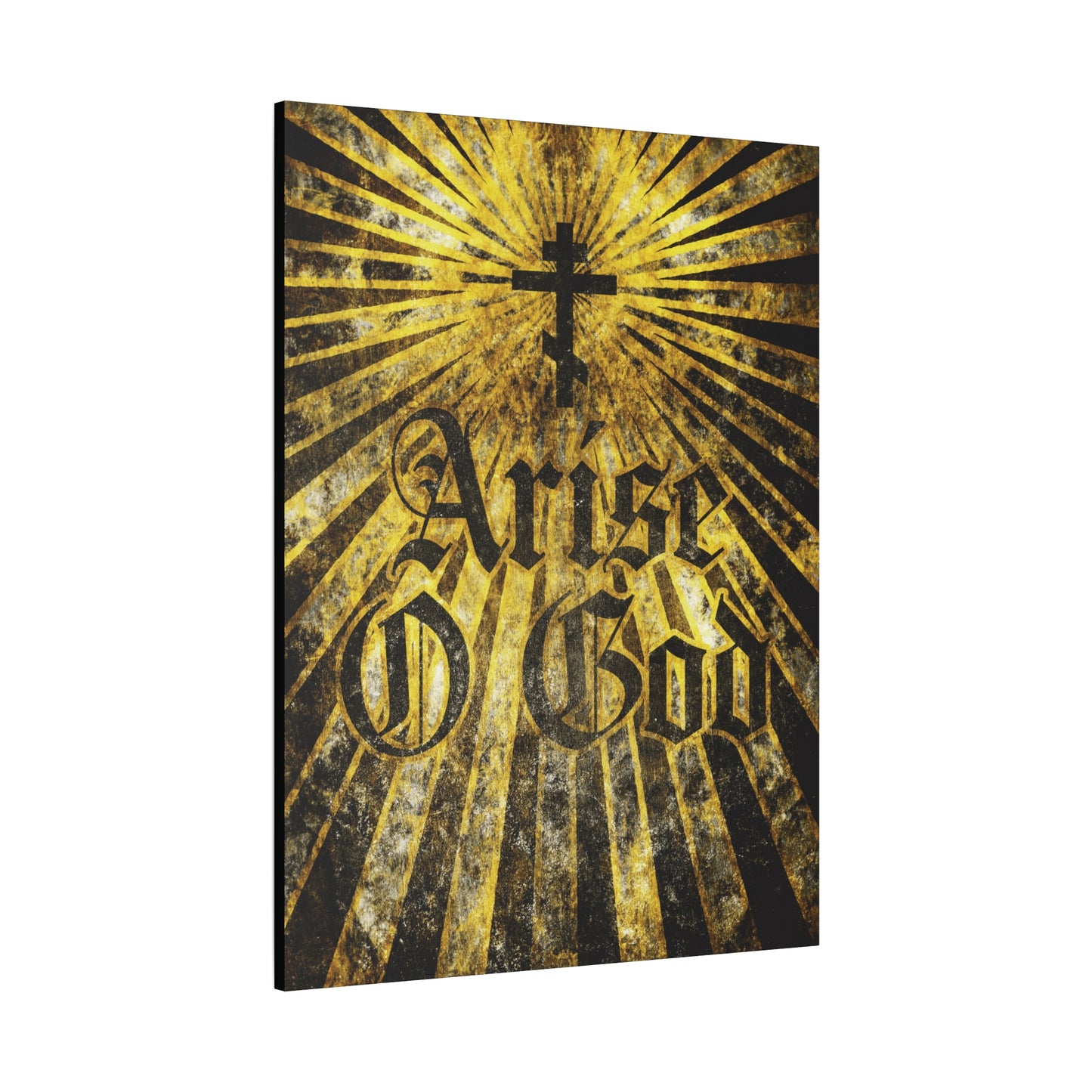 Arise O God | Psalm 81 (82 LXX) Orthodox wall art features a Gothic font, Orthodox cross above the text, and golden rays radiating outward on a textured background—perfect for expressing the Divine Council worldview.