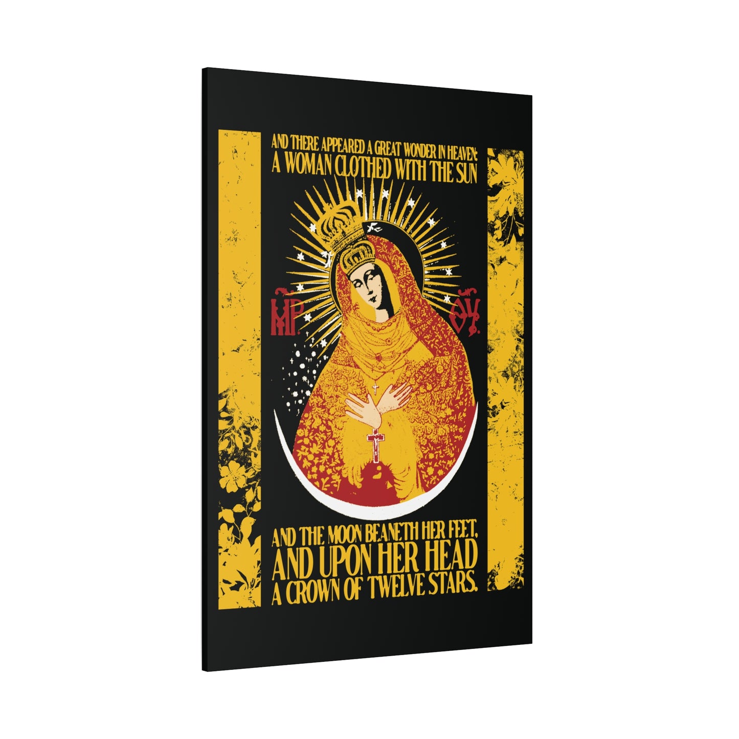 Our Lady the Gate of Dawn | Woman of the Apocalypse Rev 12:1 | Theotokos Gold Floral Texture Design | Orthodox Christian Canvas Art