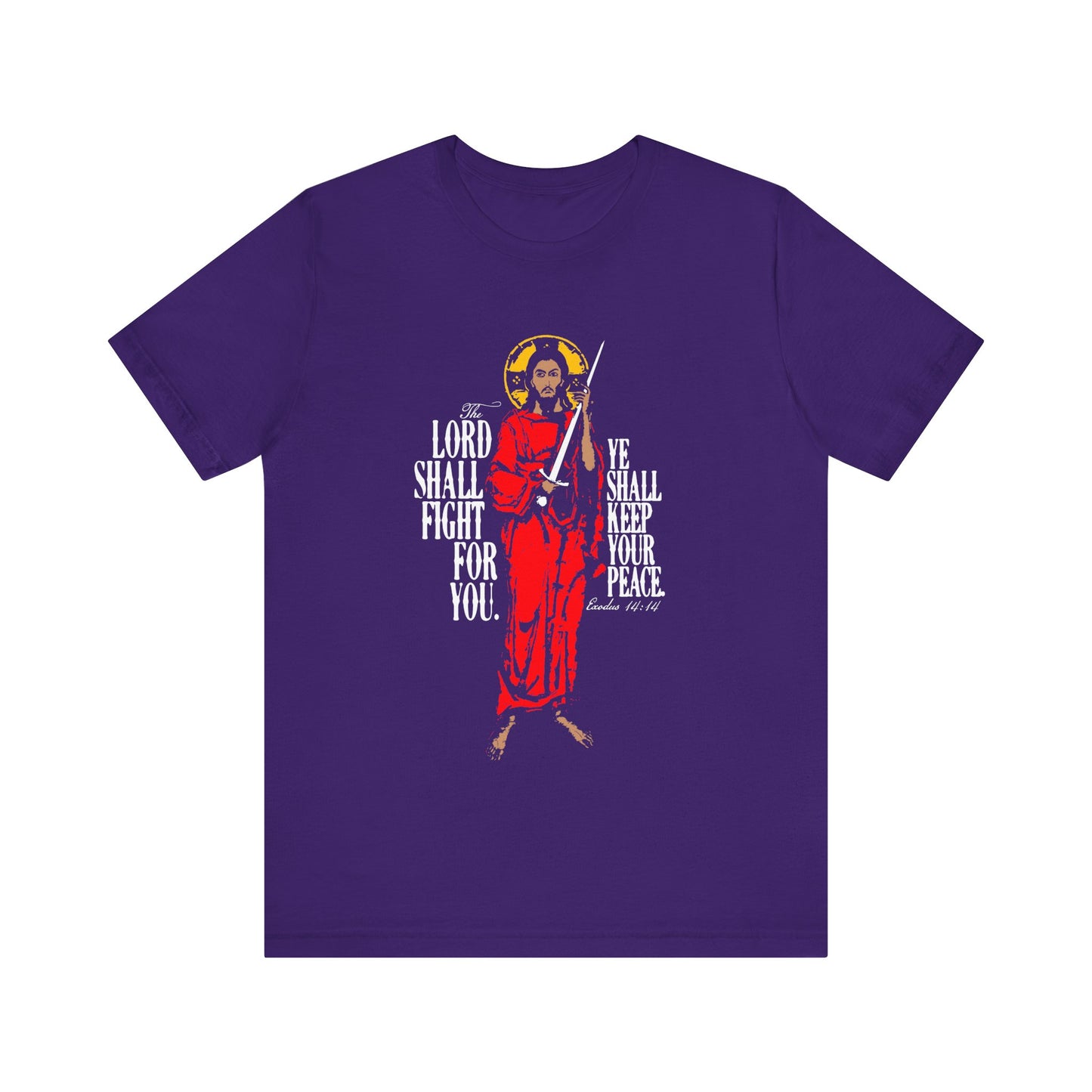 The Lord Shall Fight For You (Exodus 14:14) | Jesus Christ with Sword IconoGraphic | Orthodox Christian Cotton T-Shirt