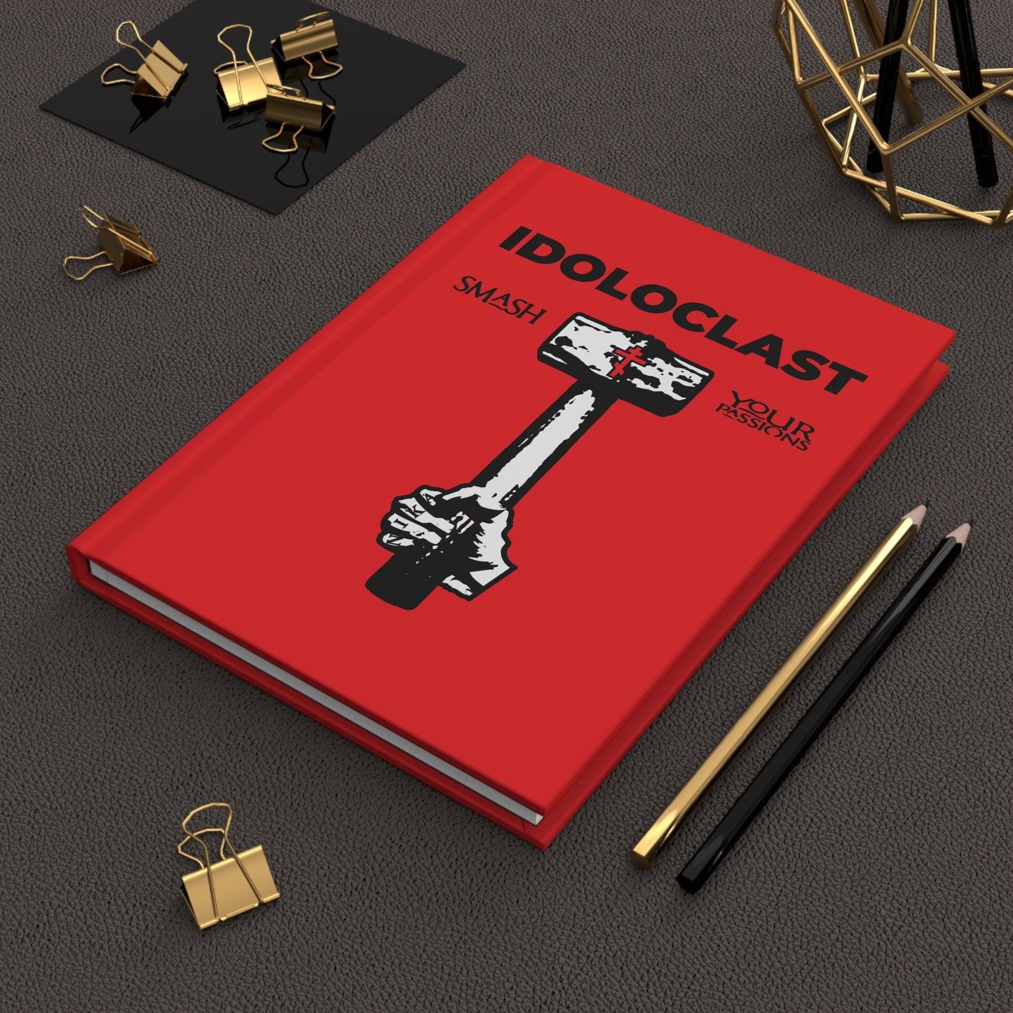 Idoloclast Idol-Smasher | Jesus NIKA Fist w/ Sledgehammer on Red Background | Smash Your Passions | Orthodox Christian Accessory | Hardcover Journal