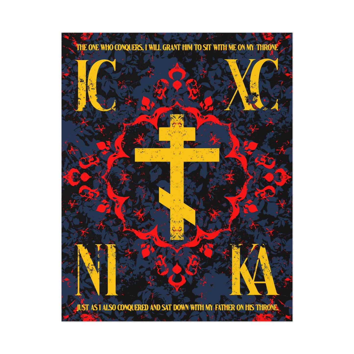 IC XC NIKA Orthodox Cross | Medieval Floral Design | The One Who Conquers (Revelation 3:21) | Orthodox Christian Art Poster