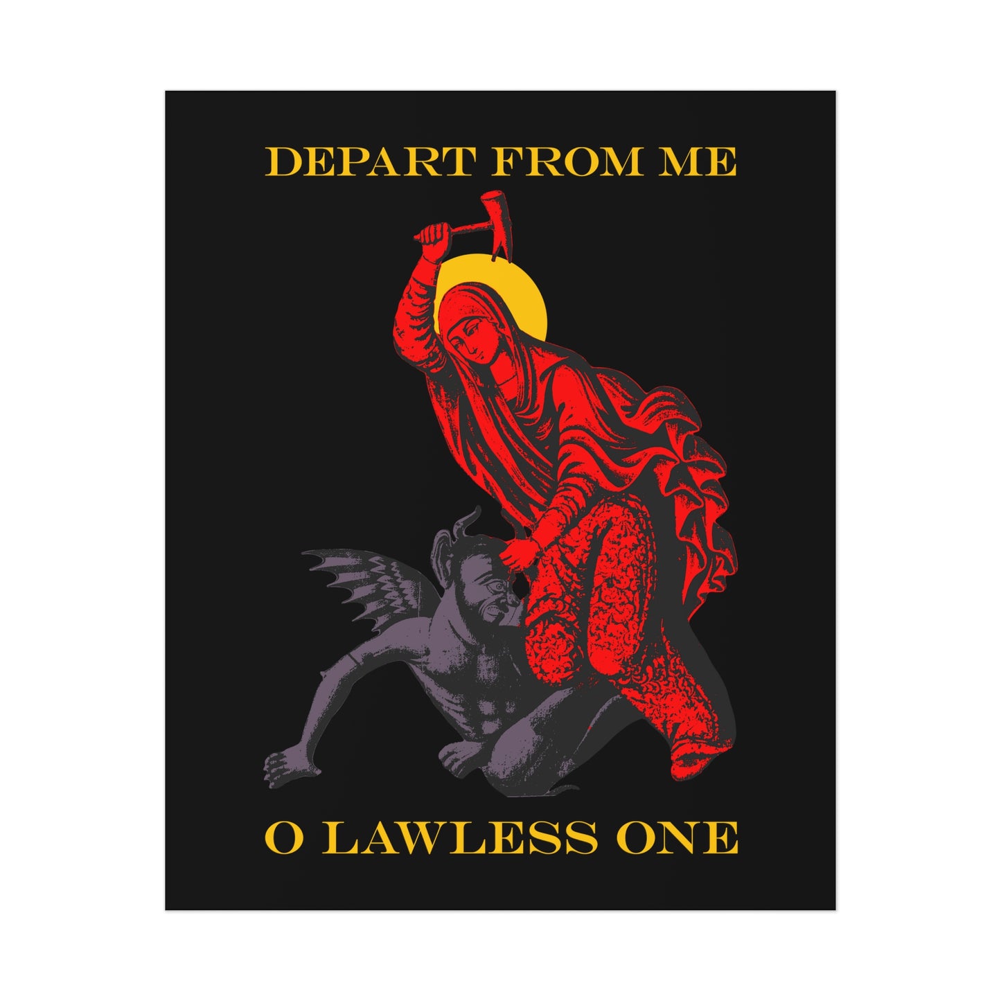 St Marina IconoGraphic (Depart from Me O Lawless One) | Saint Beating the Devil with a Hammer | Bestselling Orthodox Christian Art Poster