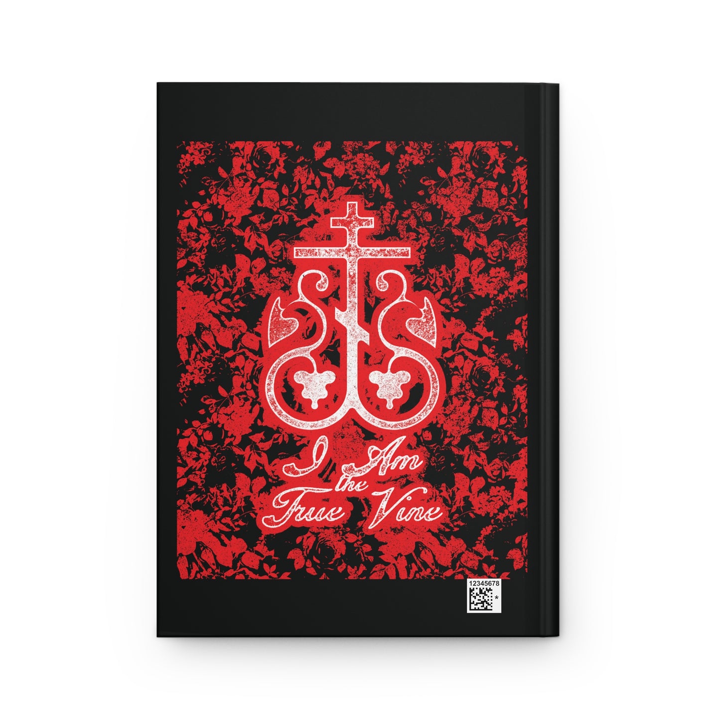 I Am the True Vine (John 15:1) | Orthodox Cross Vine Monogram | Red and Black Floral Design | Orthodox Christian Hardcover Journal