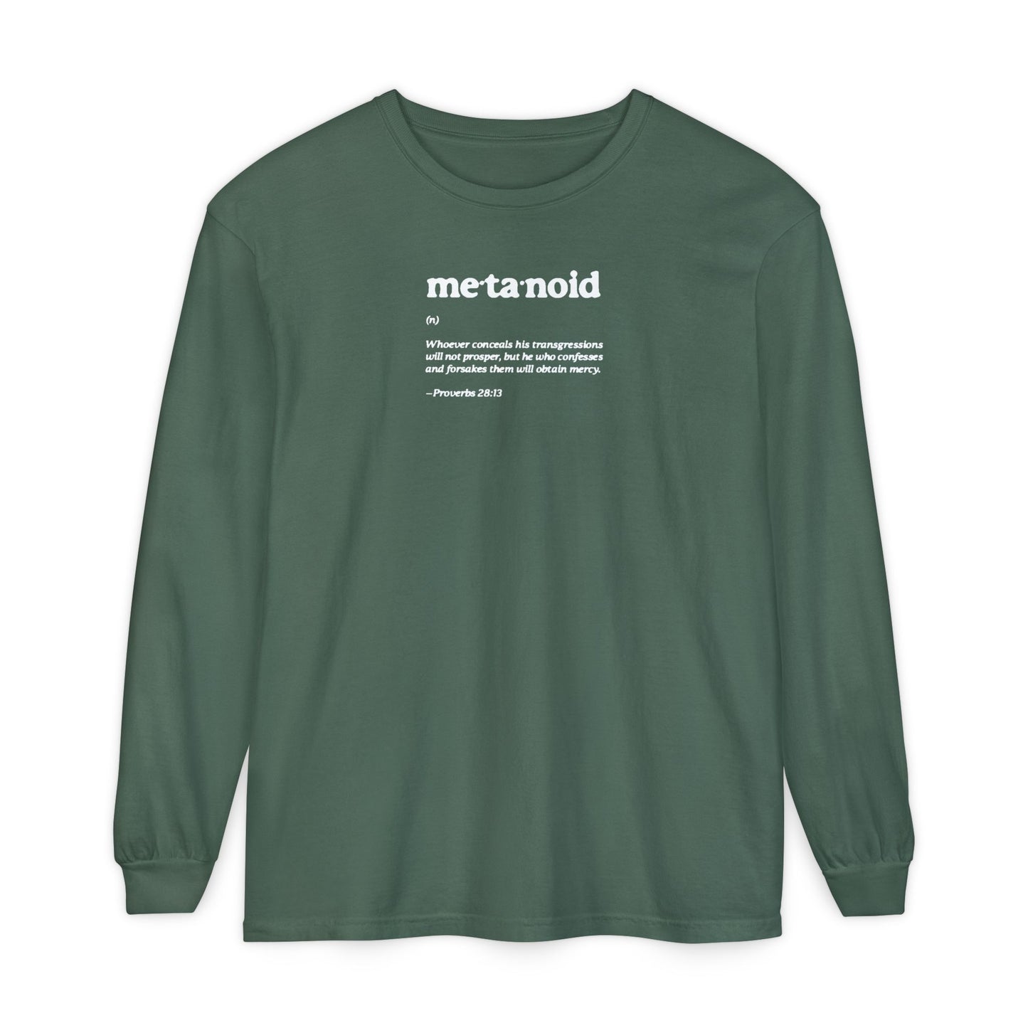 Metanoia Metanoid Definition | Proverbs 28:13 | Confession & Repentance | Minimalist Design | Orthodox Christian Long Sleeve Shirt